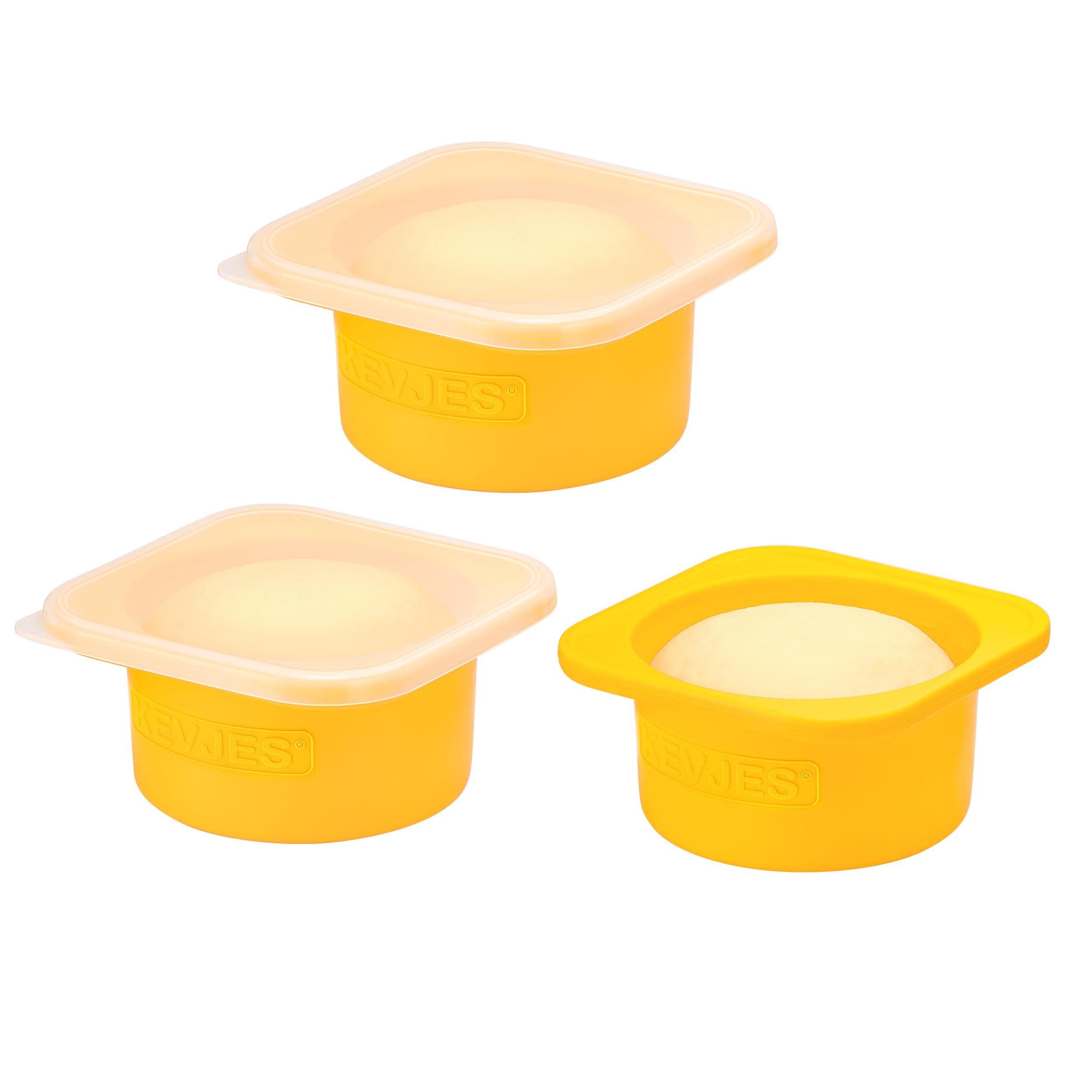 KEVJES Stackable Silicone Artisan Pizza Dough Proofing Proving Containers with Lids-3 pack-500ml portion (Yellow)