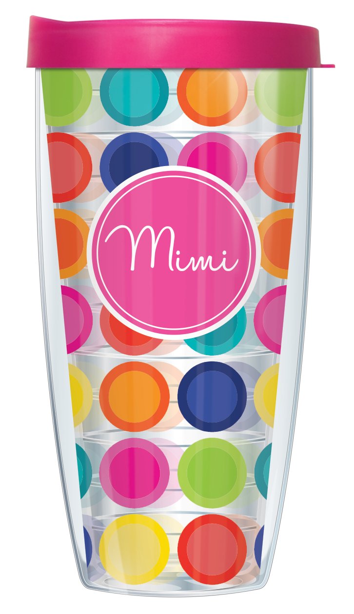 Signature Tumblers Mimi And Happy Circles Wrap On Clear 22 Ounce Double-Walled Travel Tumbler Mug With Hot Pink Easy Sip Lid
