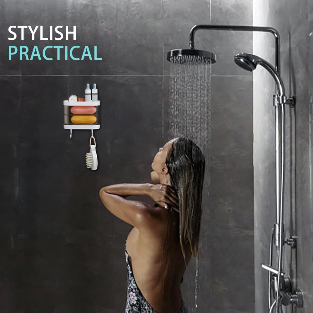 Shower Soap Holder, No Drilling Rotating Soap Holder With Hooks, Wall Mounted Soap Dish With Self Draining For Shower, Bathroom,