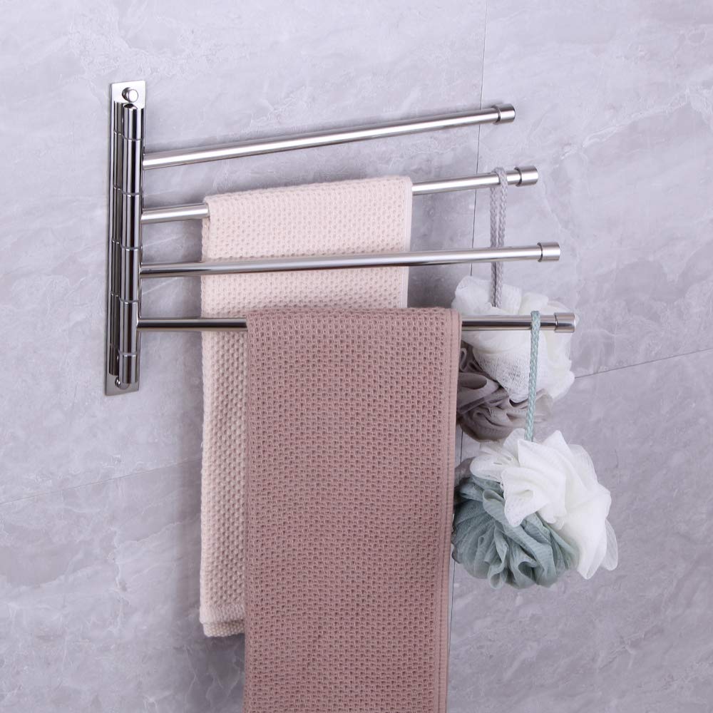 Kimzcn Towel Holder Swing Out Towel Bar Stainless Steel Bathroom Hand Towel Rack 4-Bar Folding Arm Swivel Hanger Wall Mount Poli