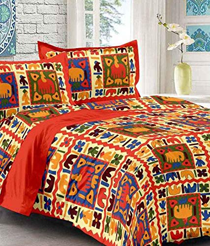 Home@Shop 100% Pure Cotton Rajasthani Tradition Queen Size Double Bedsheets with 2 Pillow Covers (Queen Size Jaipuri Bedspreads)
