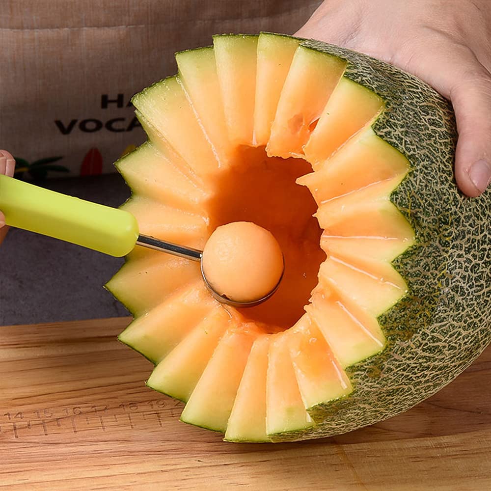 Suuker Melon Baller Scoop Set,4 In 1 Fruit Cutters Shapes, Watermelon Scooper Fruit Scooper And Baller, Fruit Carving Tools(Gree