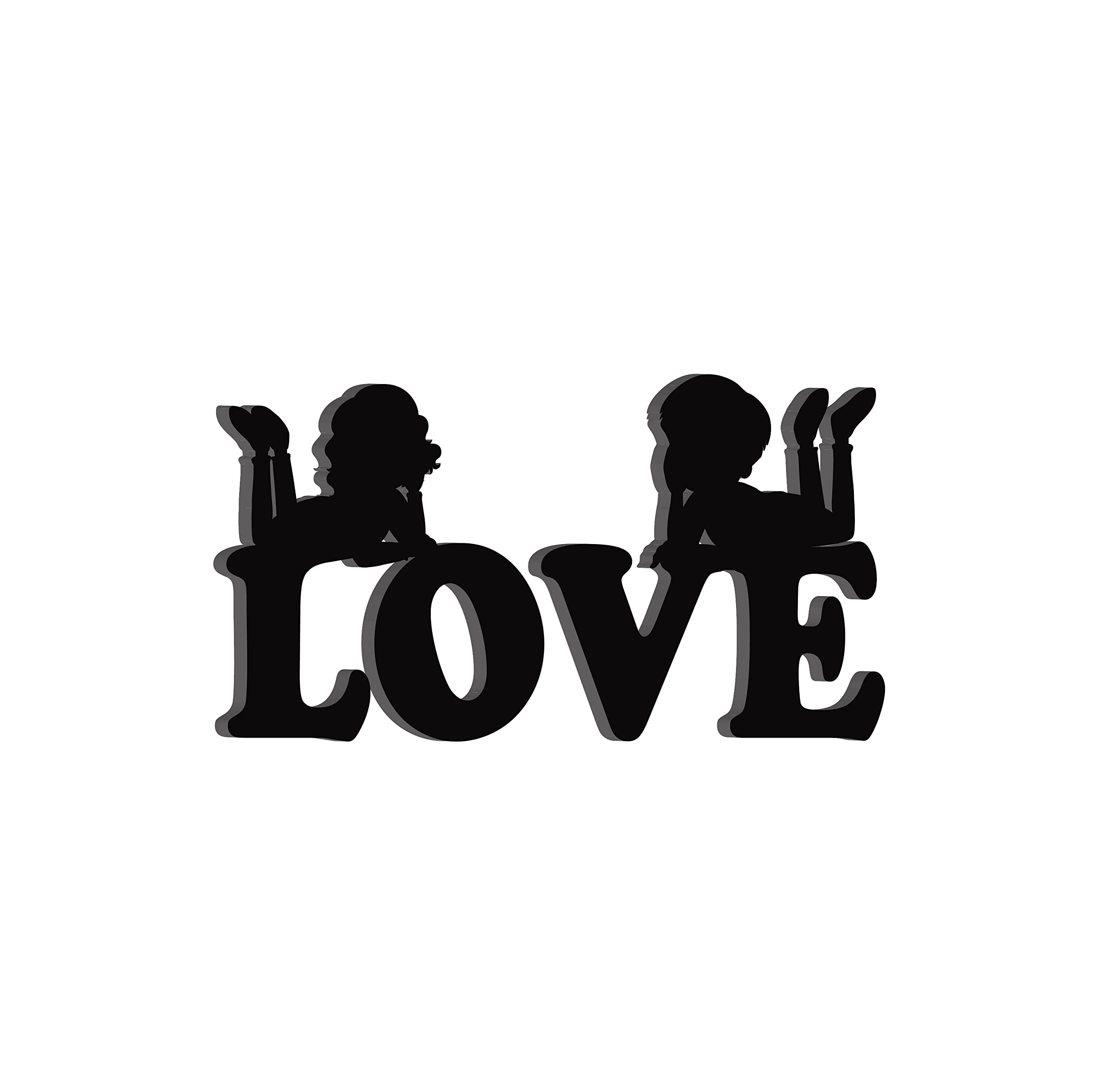 eCraftIndia Couple Love Black Engineered Wood Cutout Wall Art Decor - Romantic Minimalist Wall Decoration Item for Couples - Ide