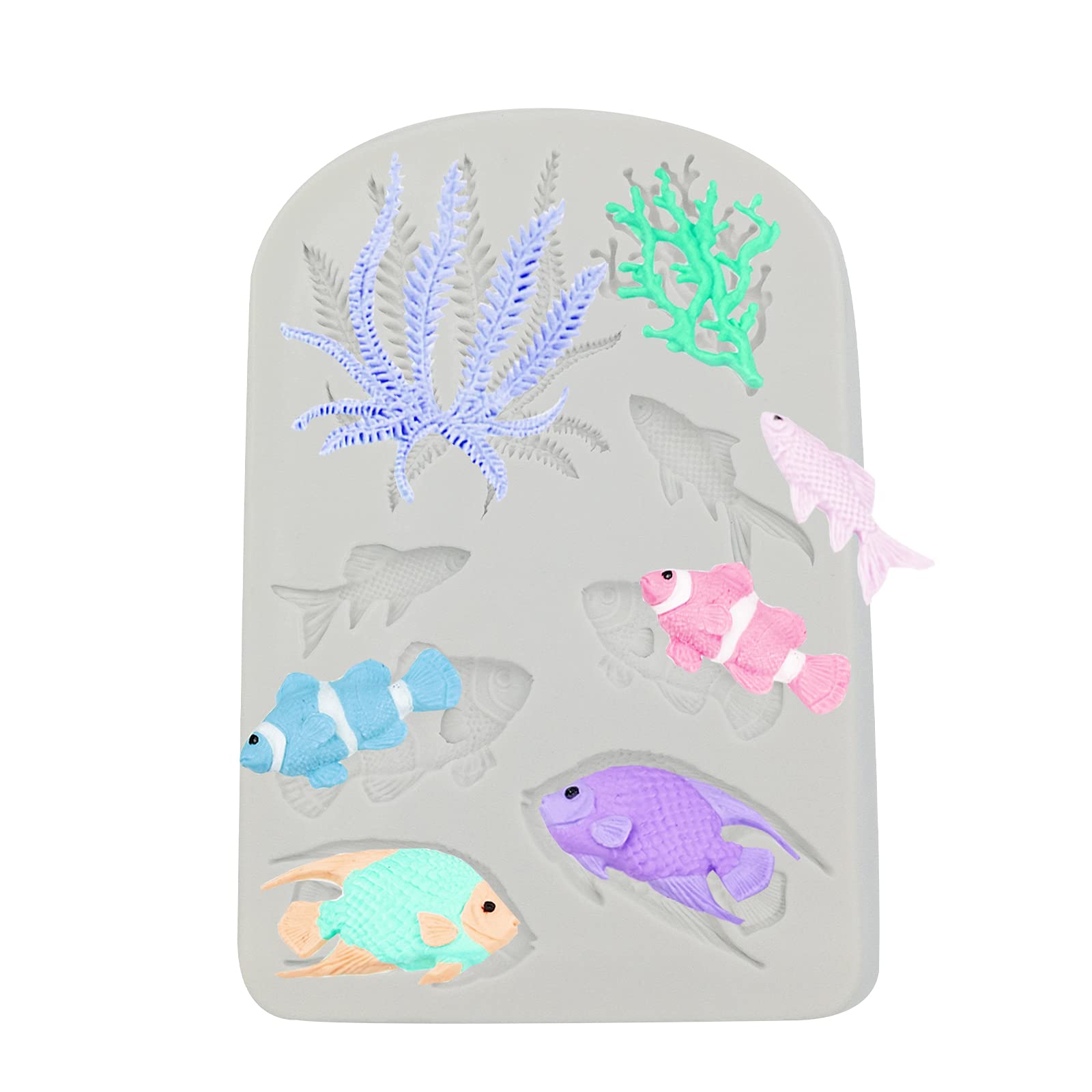 Marine Theme Cake Fondant Silicone Mold, Fish,Seaweed,Coral Under The Sea Style Handmade Pastry Baking Molds For Cookie Chocolat