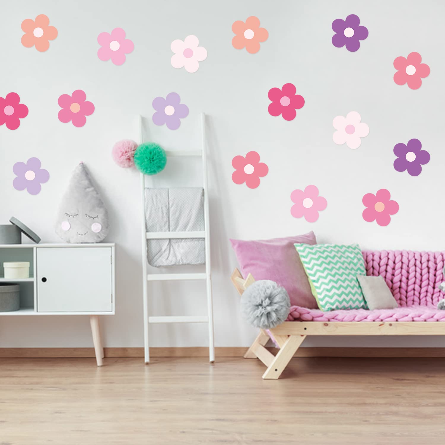 A1Diee 16Pcs Y2K Pink Purple Cute Flowers Wall Decal Trendy Preppy Hippie Aesthetic Wall Sticker Kidcore Preppy Vinyl Peel And S