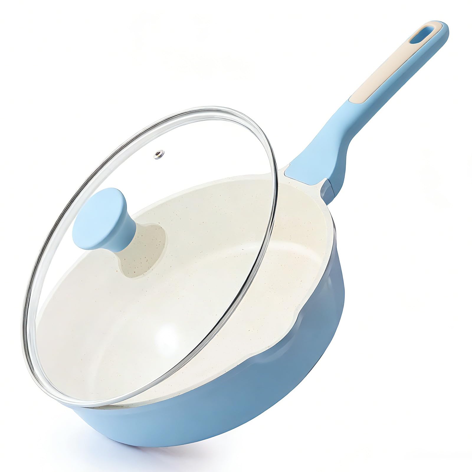 Sensarte Nonstick Ceramic Saute Pan 10-Inch, 3.5Qt Nonstick Skillet, Non Toxic Deep Frying Pan With Lid, Stay-Cool Handle, Healt