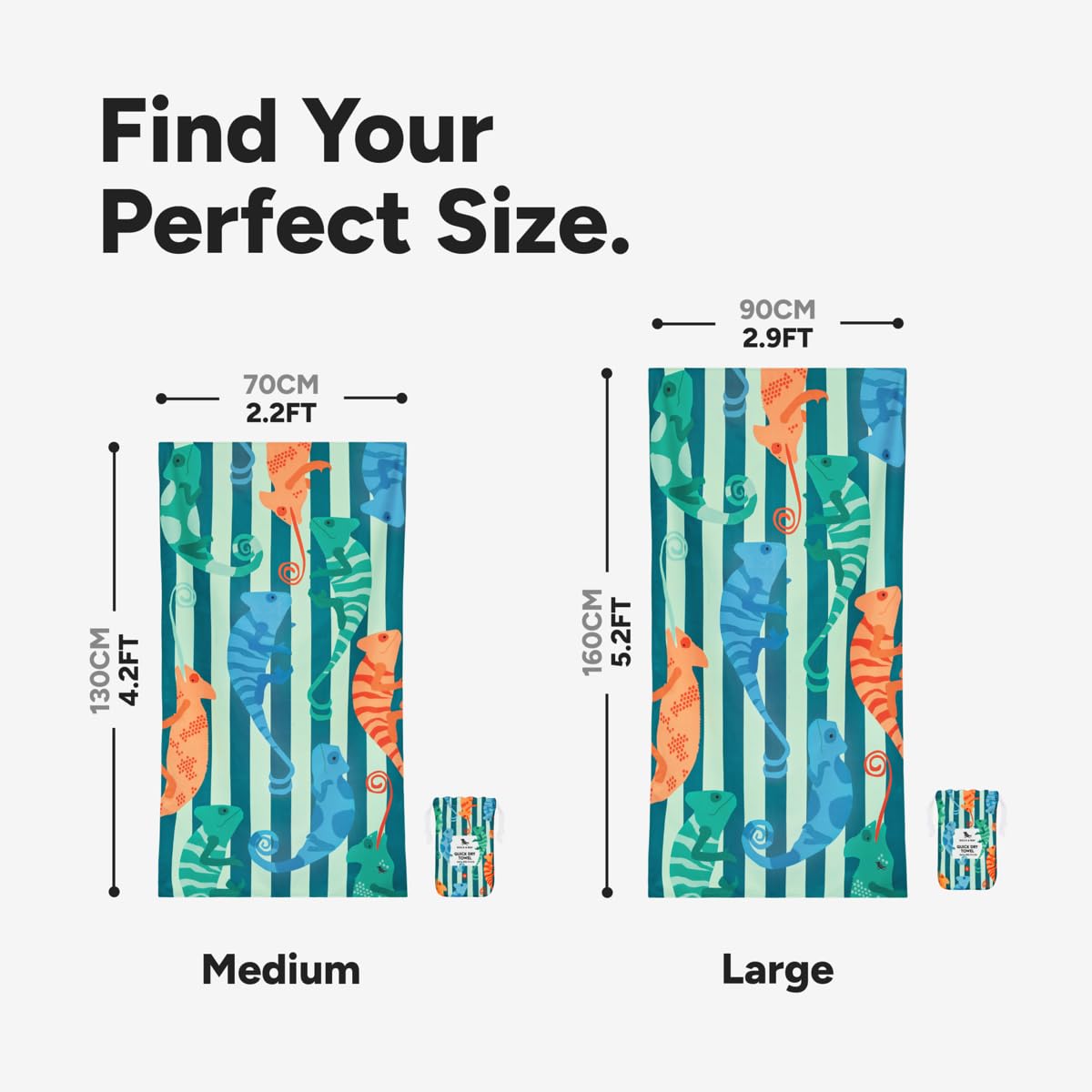 Dock & Bay Beach Towel - Quick Dry, Sand Free - Compact, Lightweight - 100% Recycled - Includes Bag - Karma Chameleon - Large (1