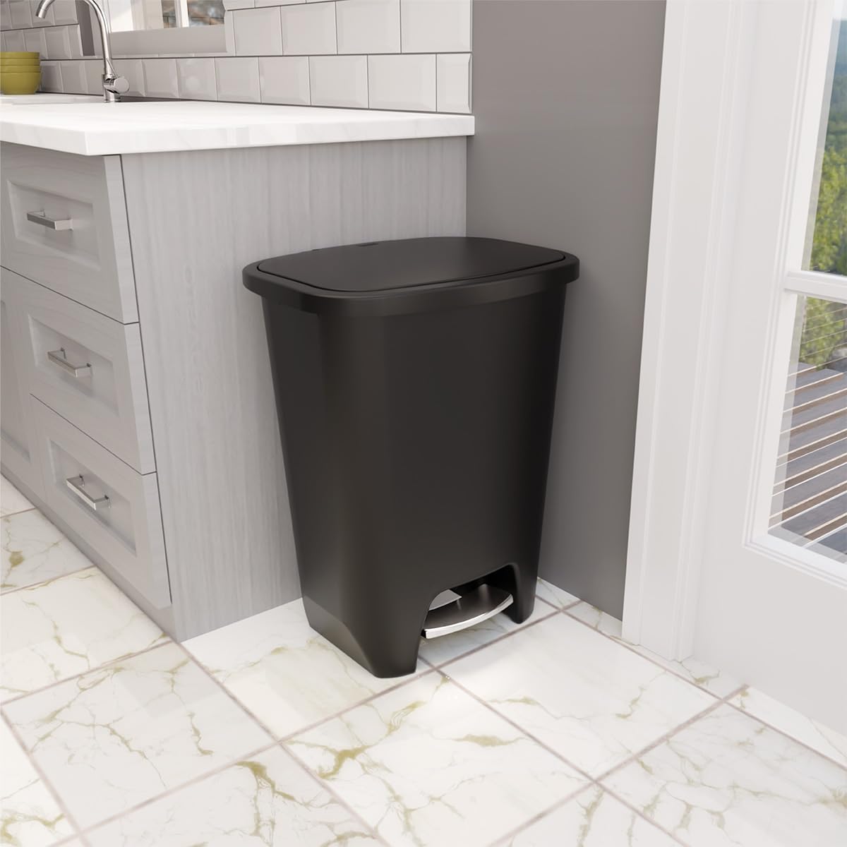 Glad 20 Gallon Trash Can - Plastic Kitchen Waste Bin With Odor Protection Of Lid, Premium Stainless Steel Step On Foot Pedal And