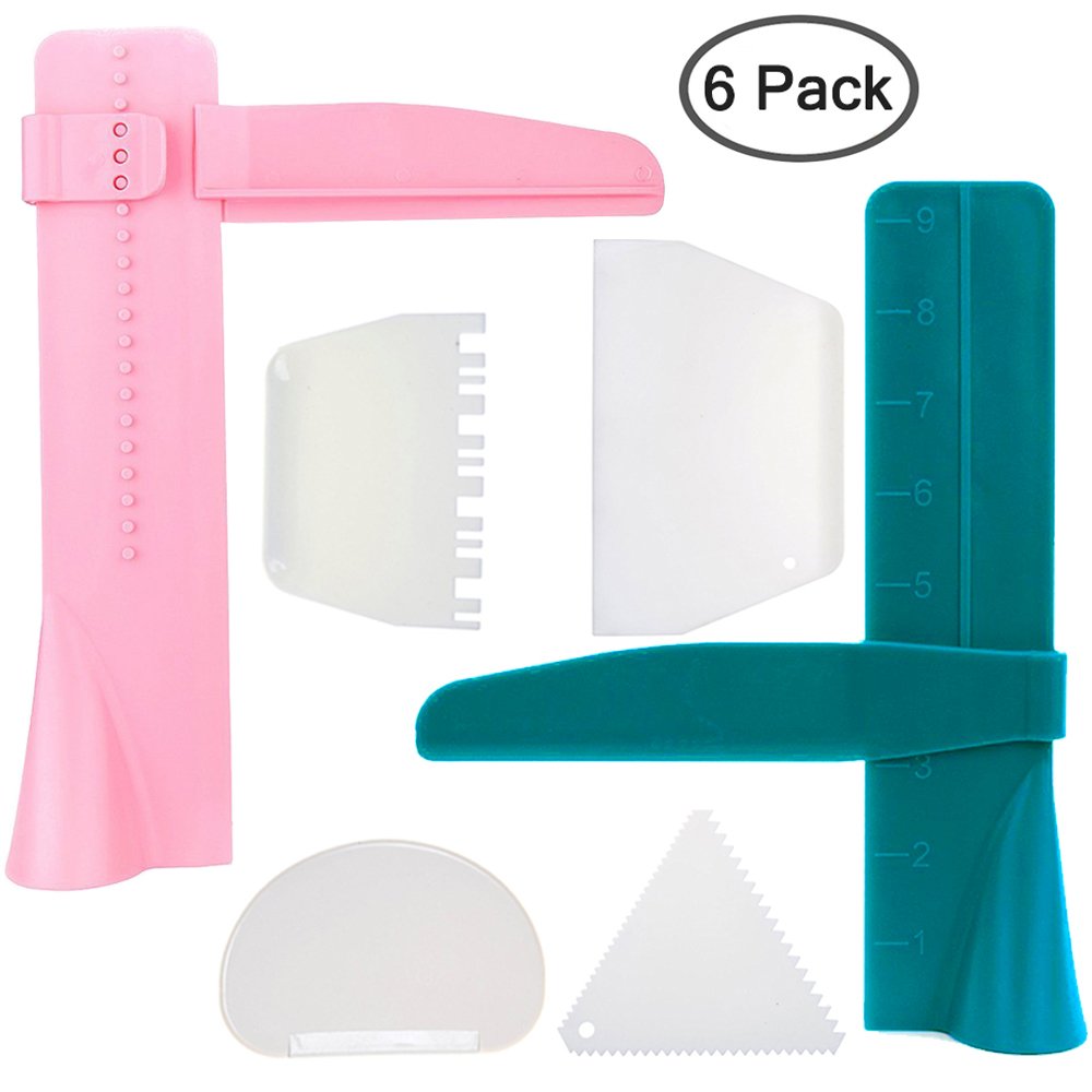 2Pcs Adjustable Cake Smoother Polisher With 4Pcs Different Scrapers, Finegood Fondant Cream Edge Smoothing Decorating Tools - Gr