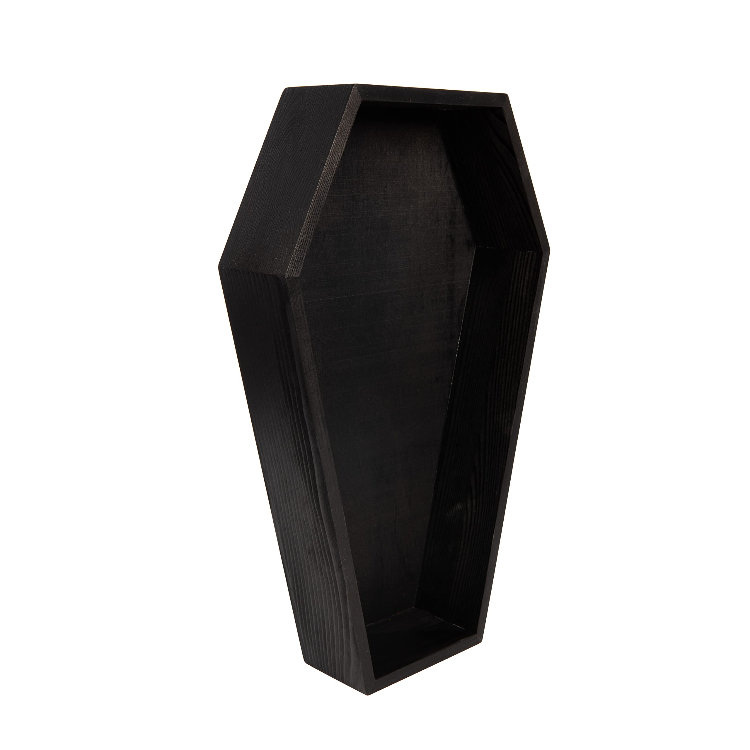 Black Painted Wood Coffin Tray - 13.5 Inch Coffin Shaped Serving Tray Box, Great For Candy, Keys, Candles - Perfect Halloween D