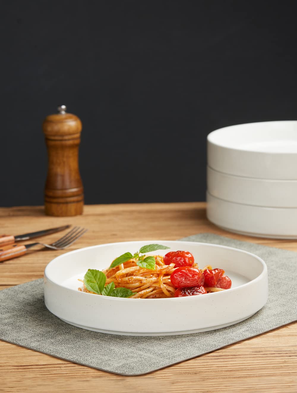 Famiware Nebula Pasta Bowls For 4, 8.75 Inch Salad Bowl Sets, Large Wide Bowls For Serving Dinner, White