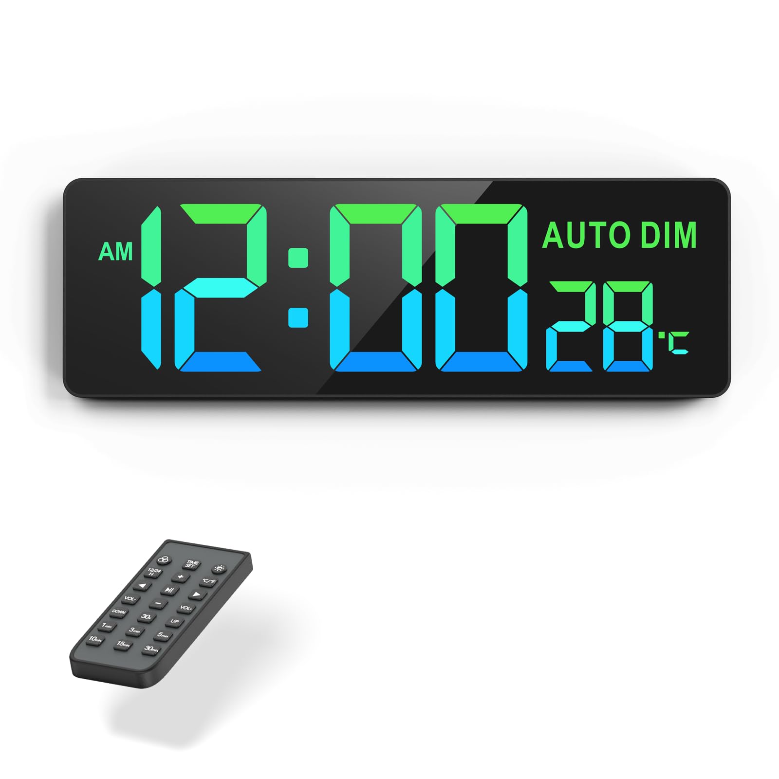 REACHER 16.5 Large Digital Wall Timer Clock with Countdown Timer, Auto Dimmer, Temperature, Remote Control, LED Wall Clock for H