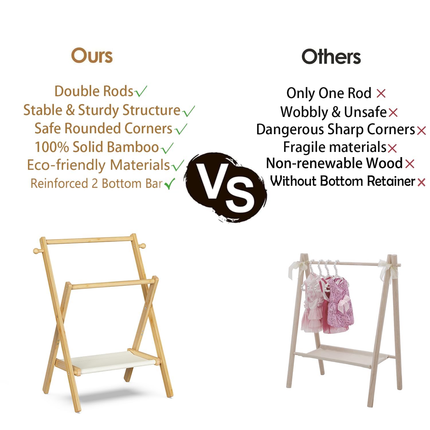 Bamboohomie Baby Clothing Rack For Baby Shower Pets Dolls, Baby Clothes Rack With Storage Shelf & Double Rods, Toddler Clothes R