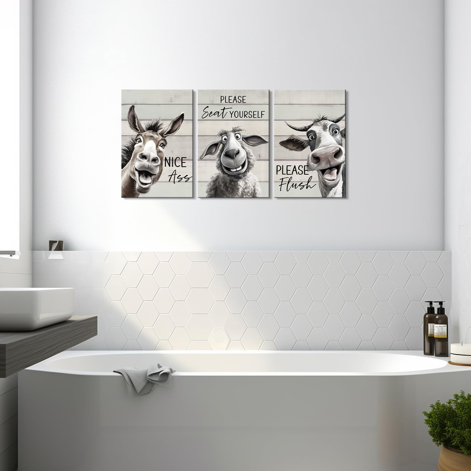 3 Pieces Bathroom Decor Bathroom Wall Decor Funny Bathroom Decor Funny Bathroom Wall Art Funny Bathroom Signs Animal Bathroom Wa