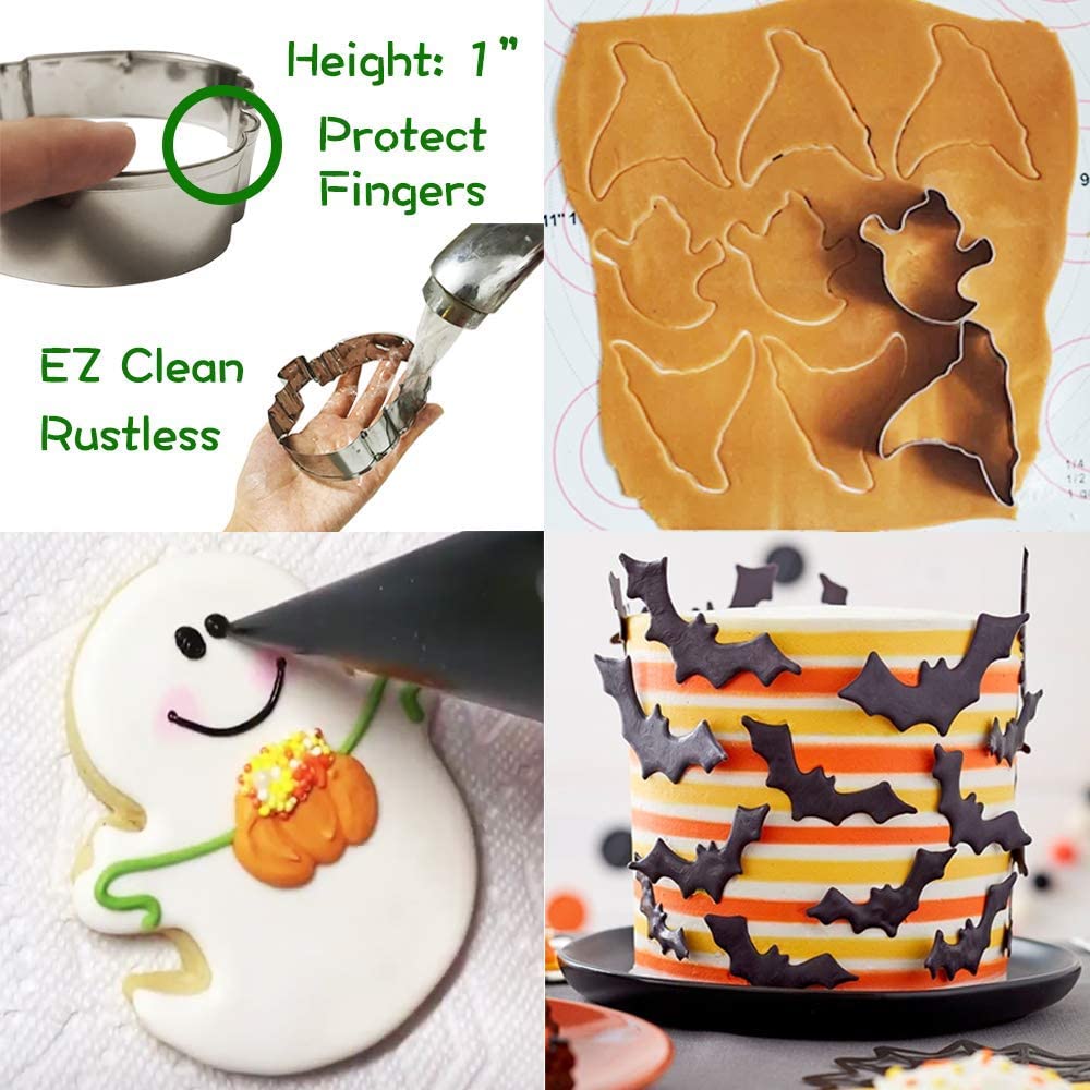 Xgigix Halloween Cookie Cutter Set- 7 Pcs Large Stainless Steel Cookie Cutters Mold For Making Pumpkin, Bat, Ghost, Witch Hat, C