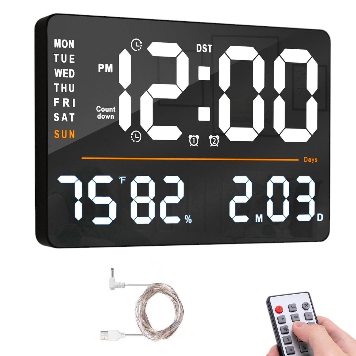 Sygnius Digital Wall Clock, Large Display, Dual Alarms, Automatic Brightness Dimmer- Track Time, Date, Day Of Week And Temperatu