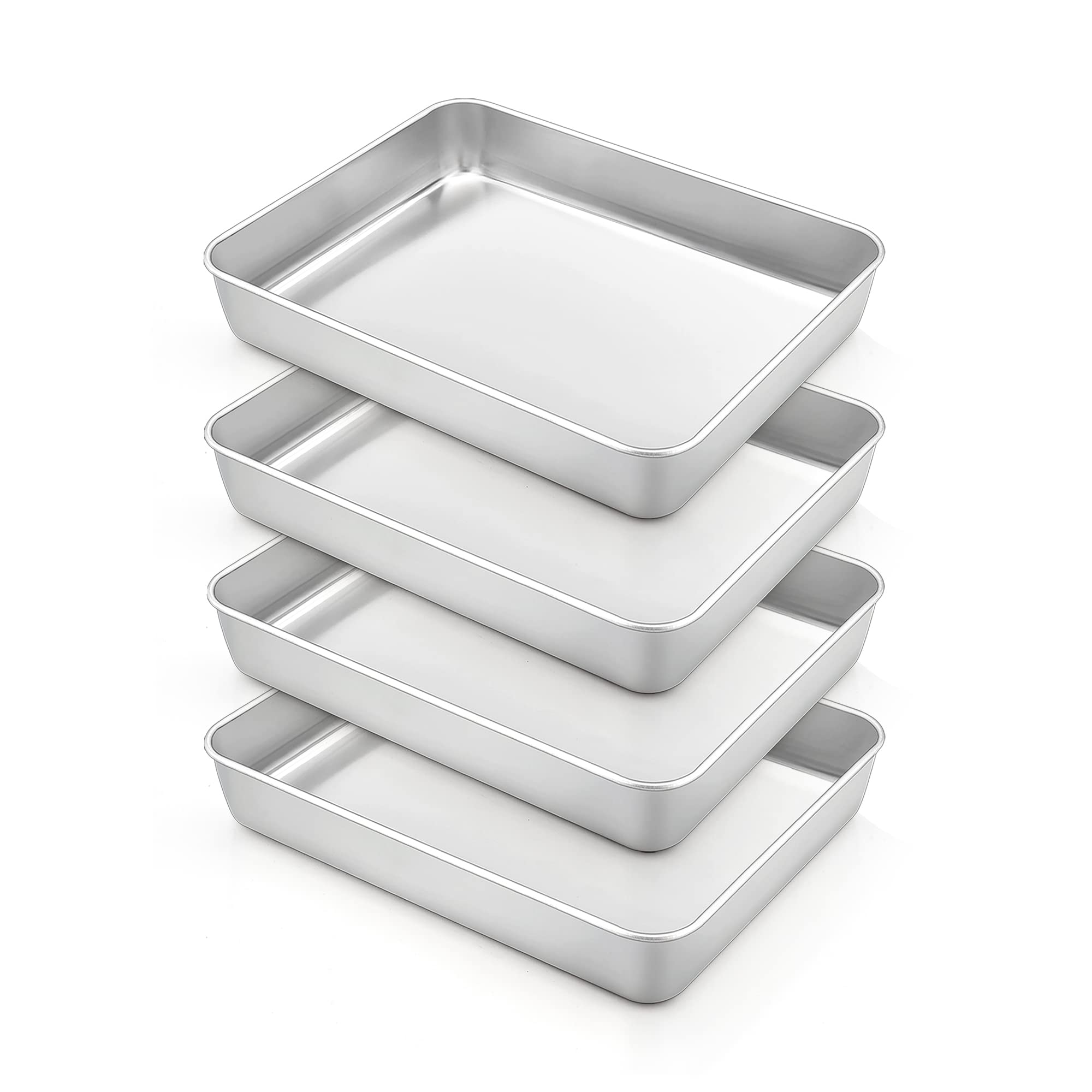 Teamfar Rectangular Cake Pan, 9.3 X 7 X 2, Mini Deep Lasagna Cake Brownie Pan Stainless Steel For Baking Roasting, Deep Wall & H