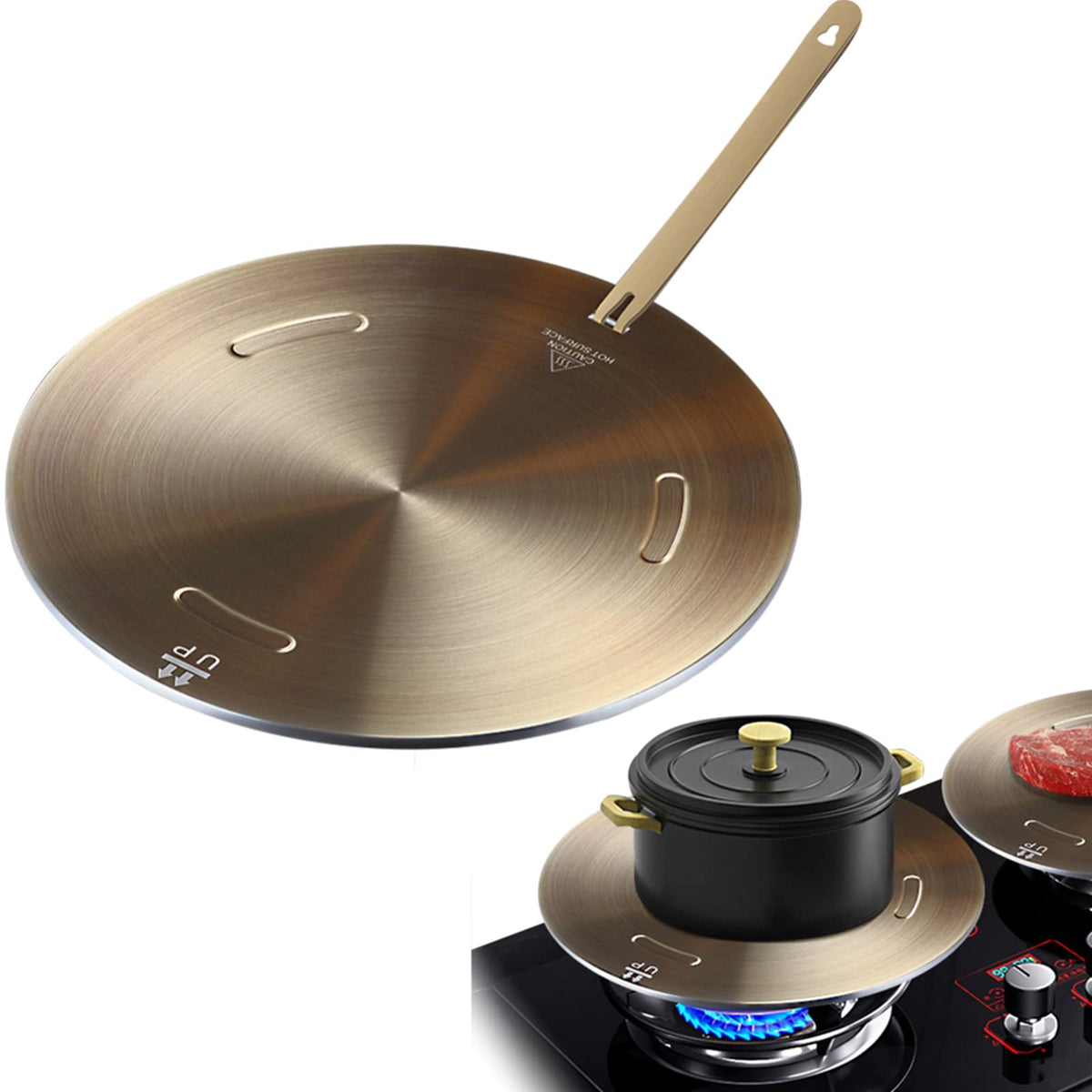 Gocoffun Heat Conduction Plate For Gas Stove, Heat Diffuser Stainless Steel Adapter Plate, With Removable Handle, For Coffee Mil