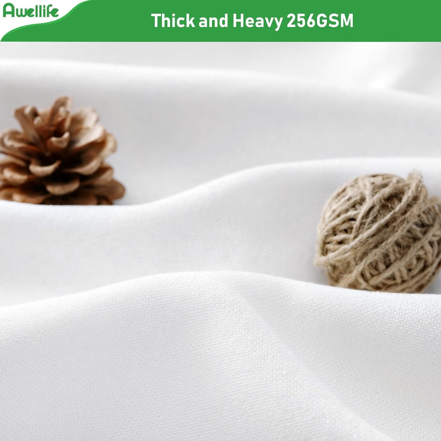 Awellife Extra Long White Linen Style Shower Curtain Set With 12 Durable Hooks- Off White Textured Fabric Heavy Cloth Shower Cur