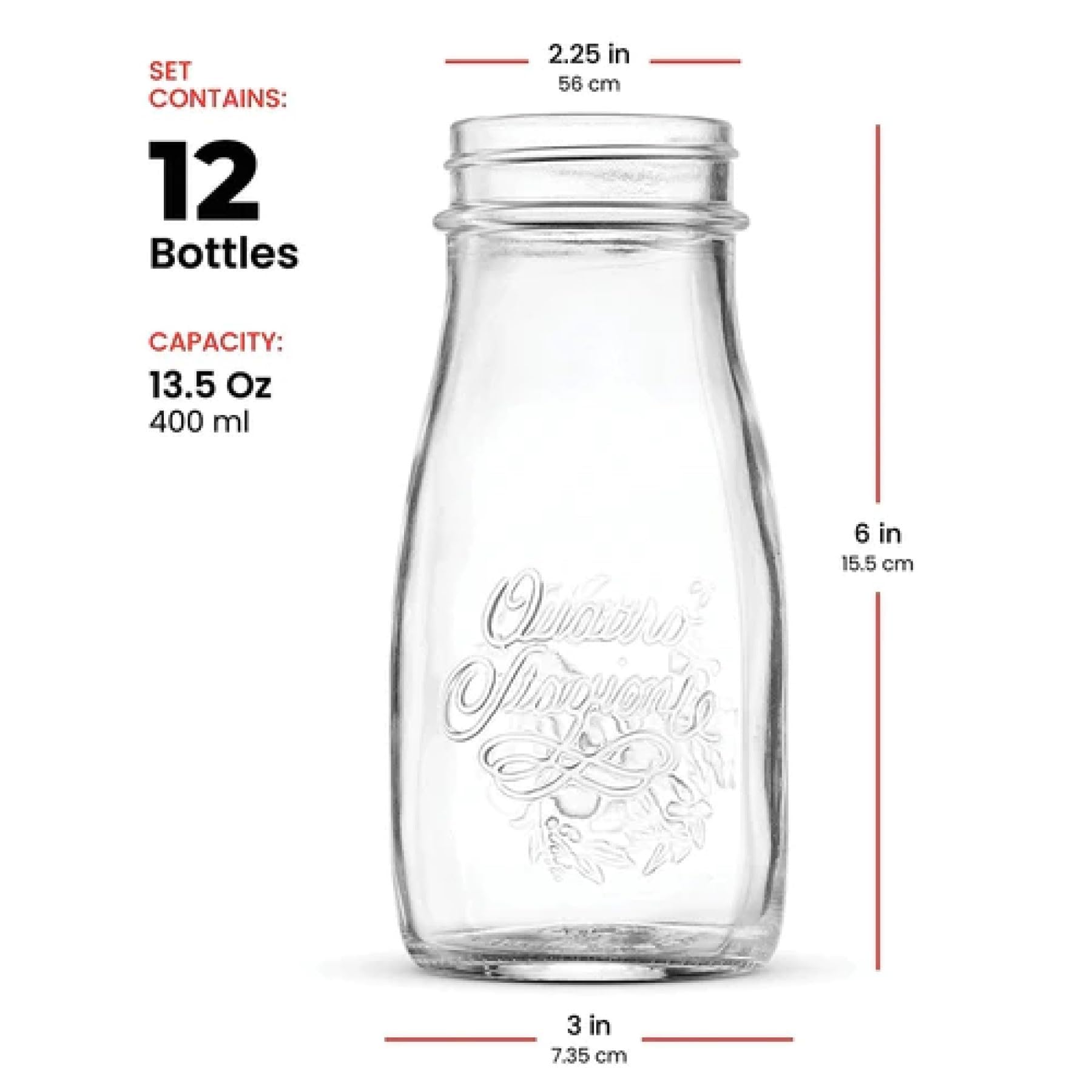 Bormioli Rocco Quattro Stagioni 13.5 Oz. Bottles (Set of 12) - Vacuum-Seal Glass Canning & Beverage Bottles with Twist-Top Lid -