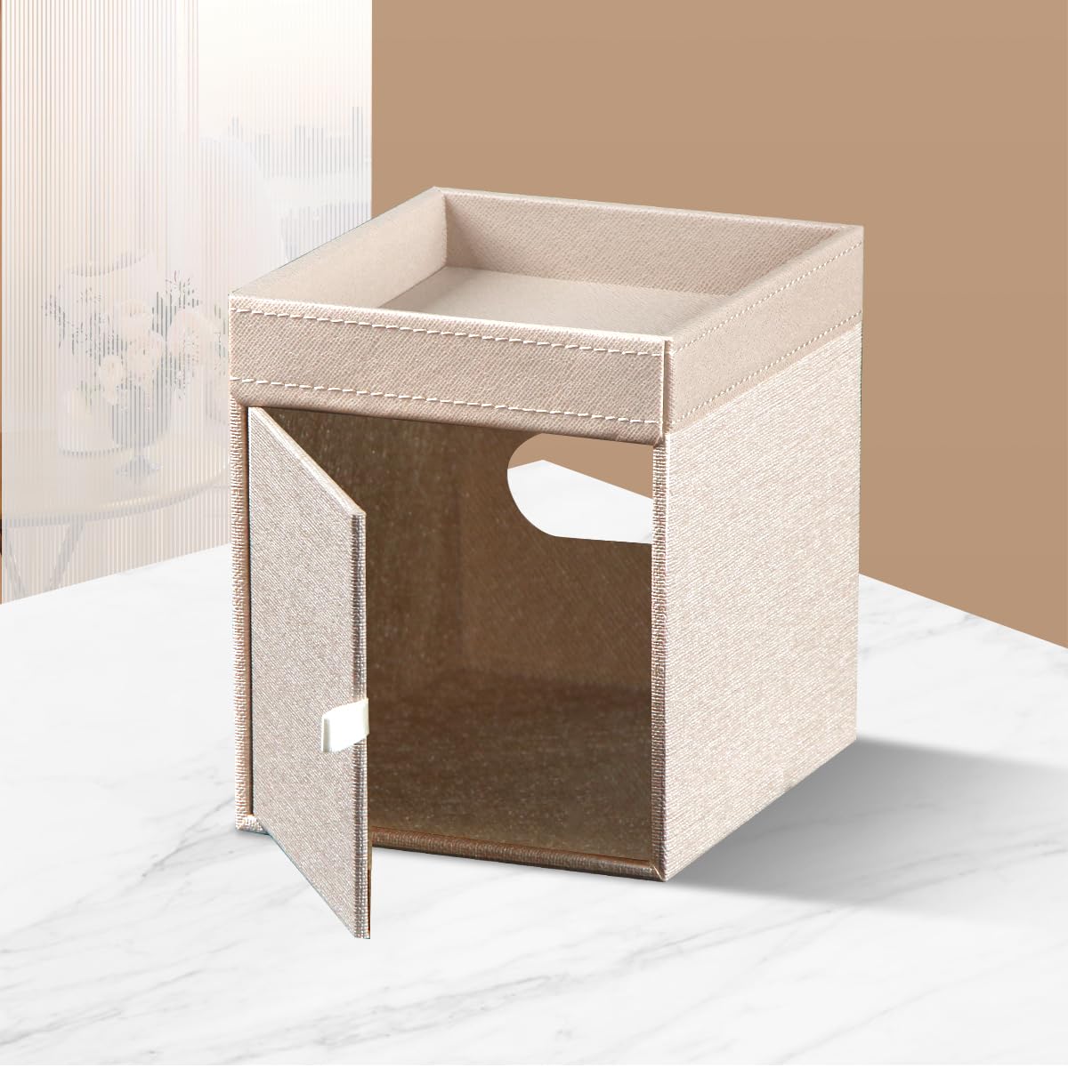Square Tissue Box Cover With Storage Tray,Pu Leather Tissue Cube Box Holder, Decorative Tissue Holders, Modern Tissues Case Napk