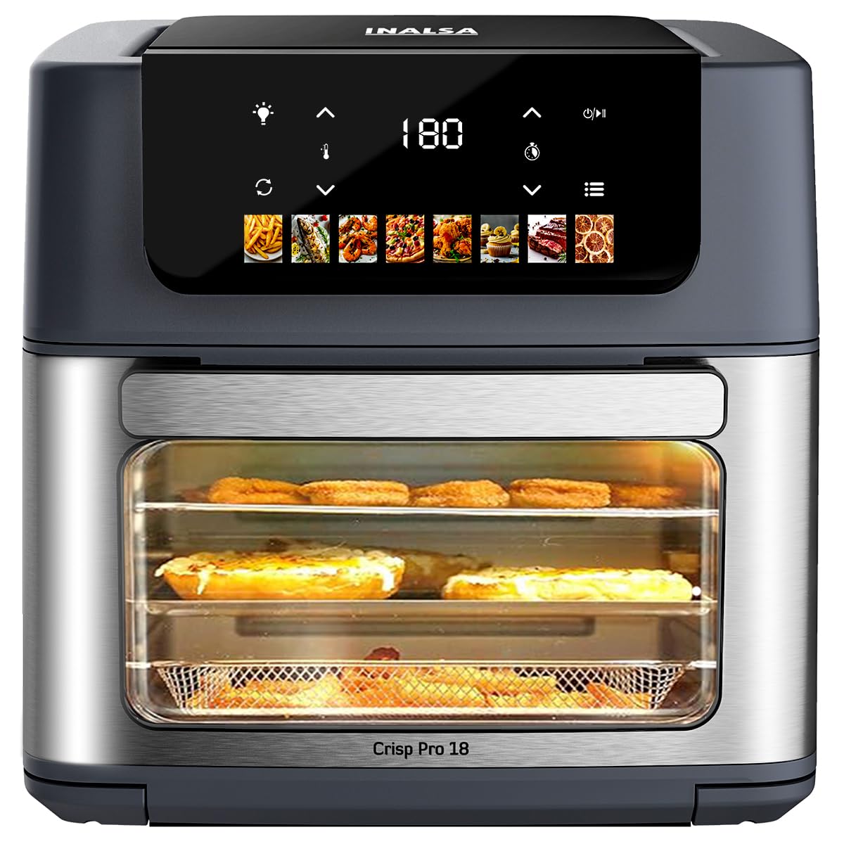 Inalsa Air Fryer Oven 2100 W|18 L Capacity|8 Preset Functions With Roast,Reheat,Dehydrate,Bake|Led Touch Display|Rotisserie & Co