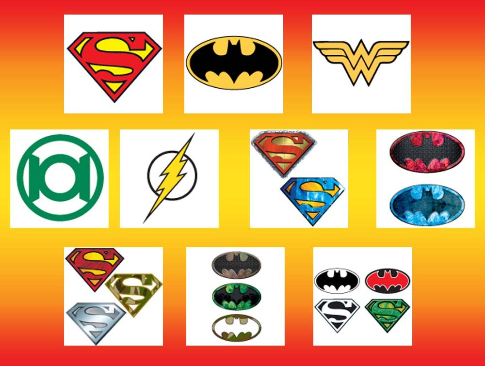 Large DC Comics Logo Temporary Tattoos for Party Favors / Party Activity - 30 Individual Sheets - Featuring Superman  Batman  Wonder Woman  Green Lantern and The Flash