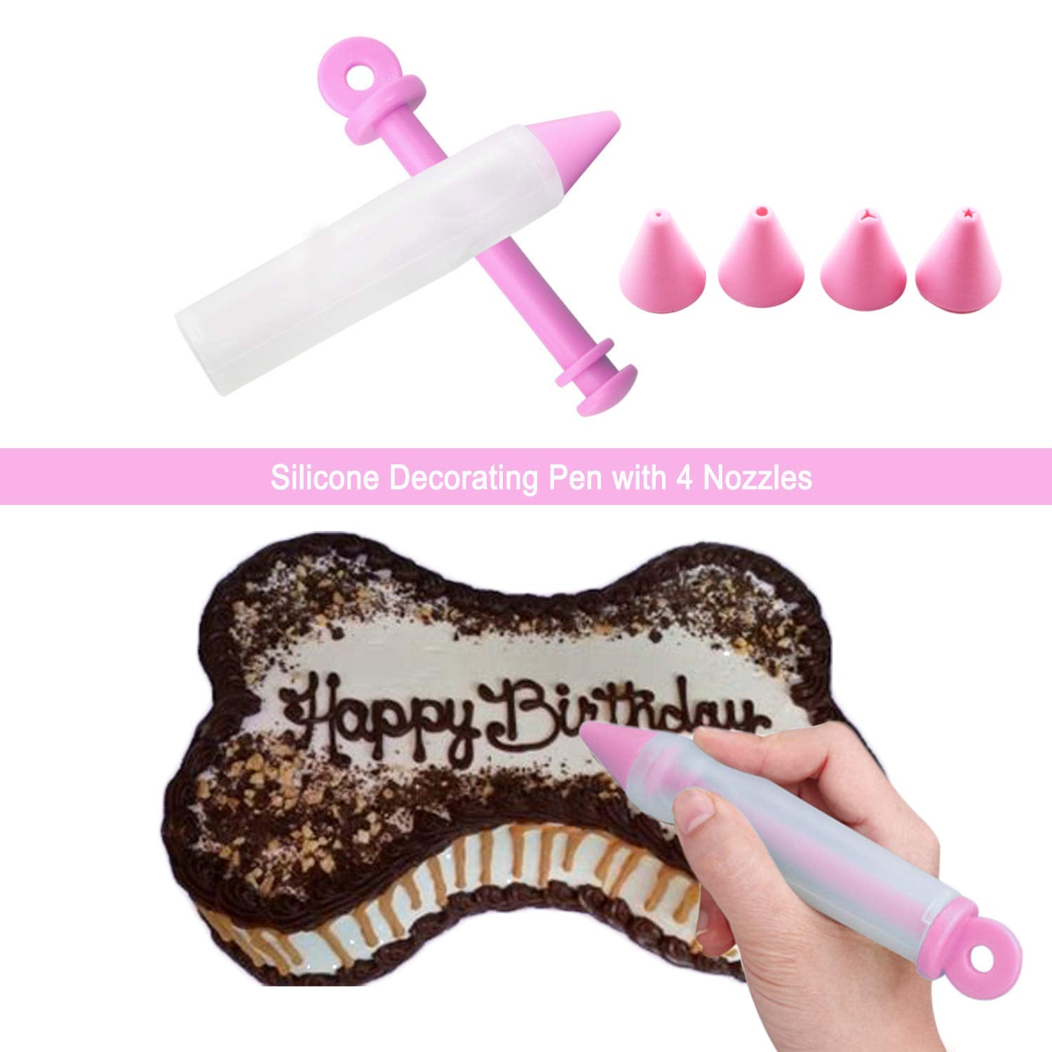 Hinmay Dog Birthday Cake Mold Silicone Bone Shape Cake Pan With Decorating Pen (Pink)