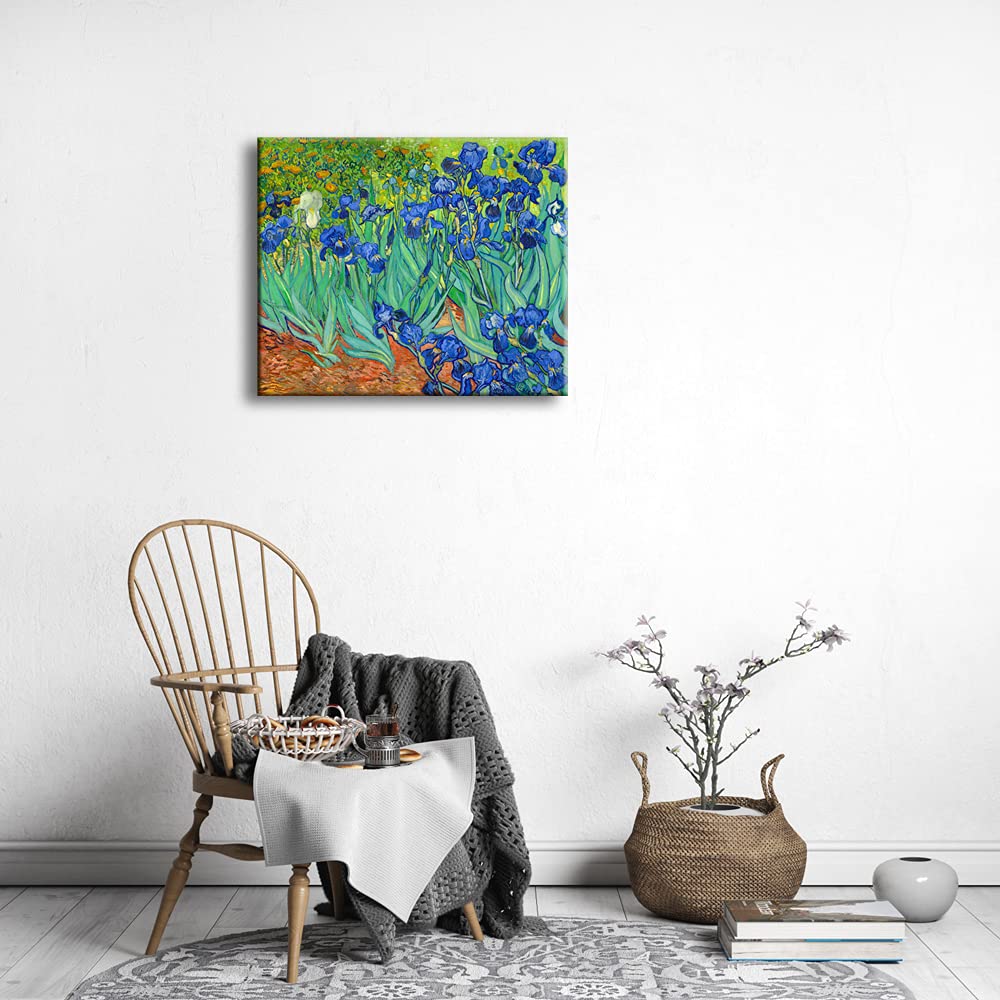Wieco Art Irises Large Modern Gallery Wrapped Floral Giclee Canvas Print By Van Gogh Famous Blue Flowers Oil Paintings Reproduct
