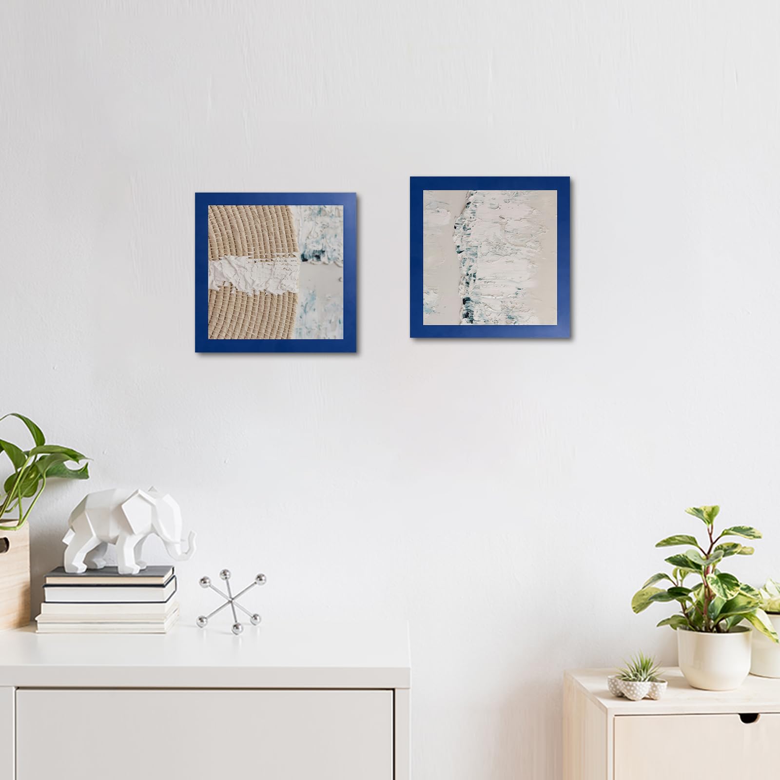 wyooxoo 8x8 Picture Frames Set of 4 Dark blue Solid Wood Photo Frames Colorful Frame with HD Plexiglass, Wall or Tabletop Displa