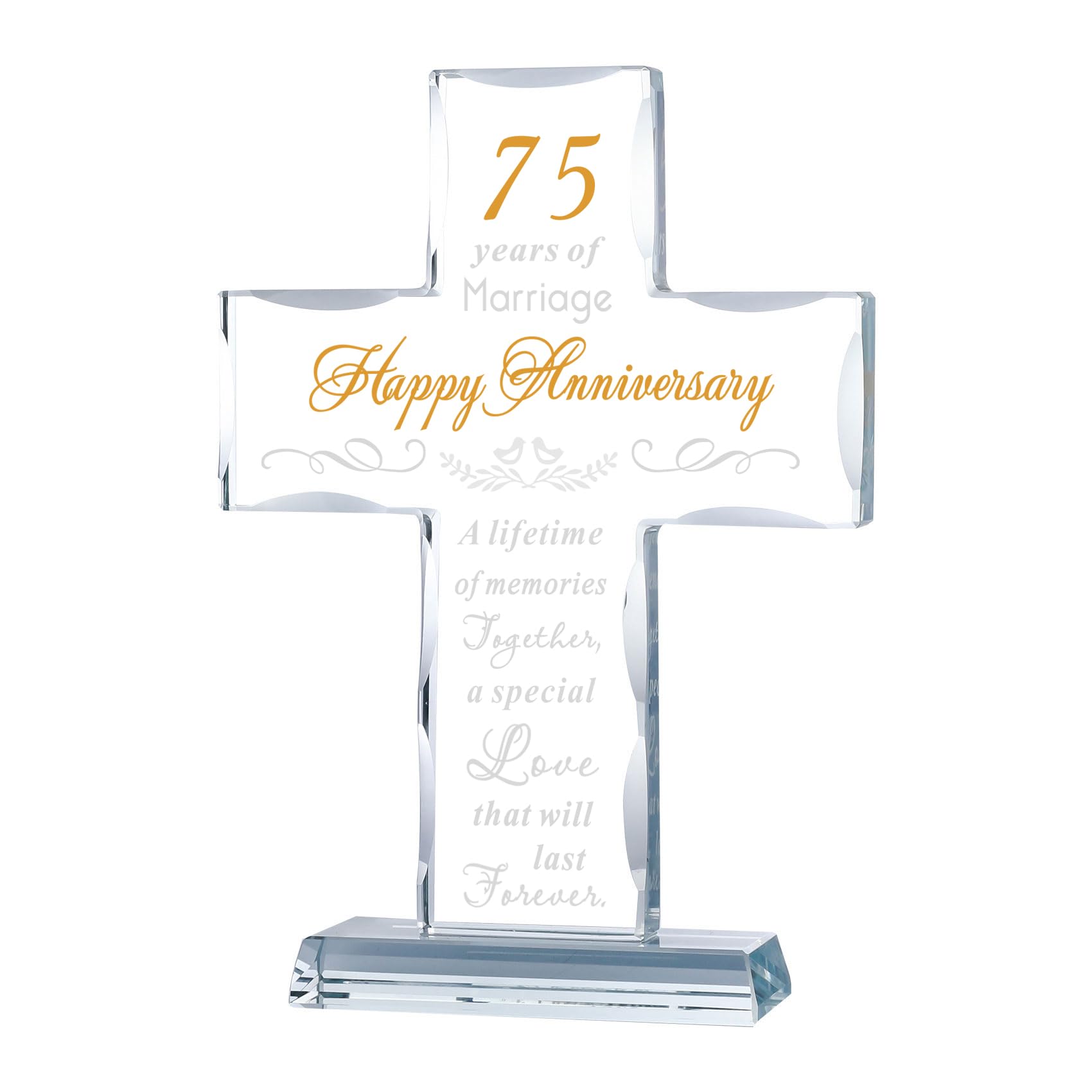YWHL 75th Anniversary Cross Gifts for Parents Grandparents, Laser Carved 75 Years of Marriage Cross Decoration, 75 Years Wedding