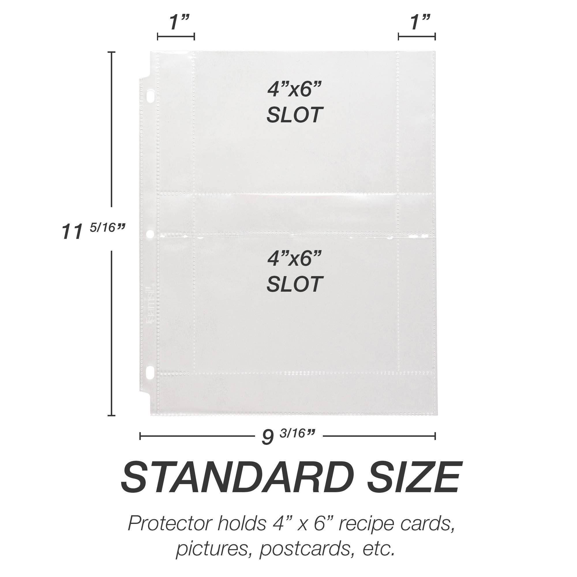 Samsill Recipe Card Page Protectors For 8.5 X 11 Recipe Binder, 4 X 6 Pockets, 2 Pockets, 50 Count, Recipe Book Pocket Page Refi