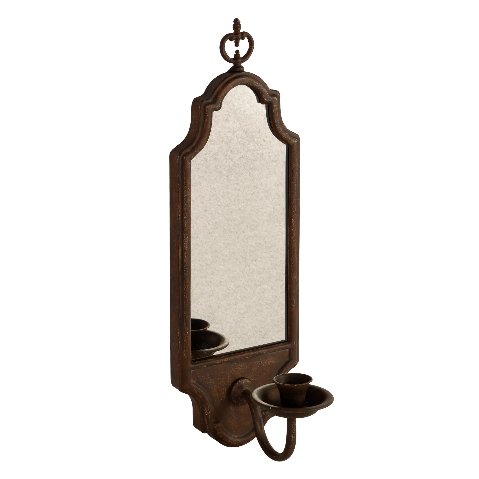 SOFFEE DESIGN Mirrored Wall Candle Holder - Antique Copper Sconce for Taper Candles, Elegant Hanging Decor