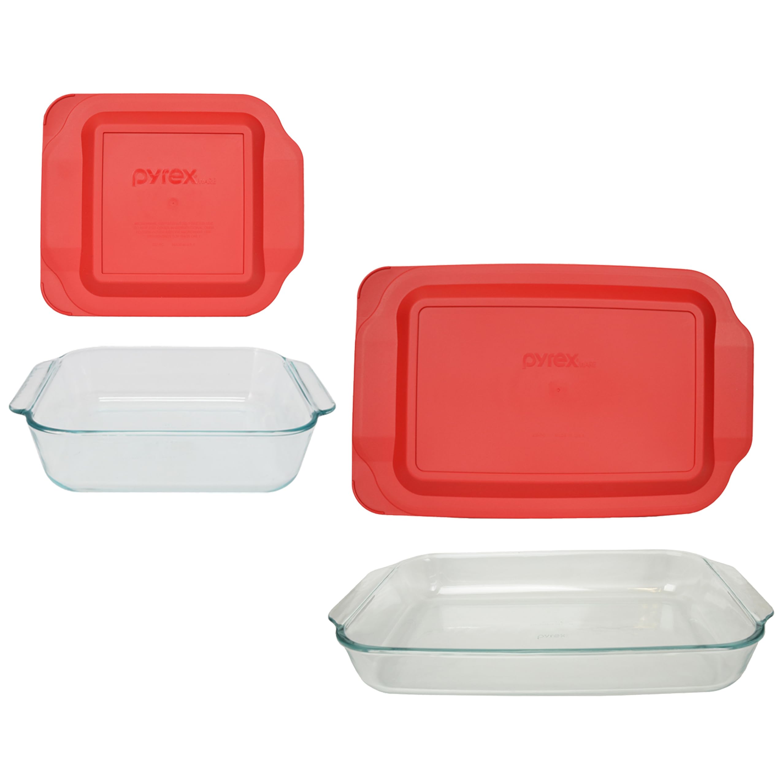 Pyrex 222 2Qt & 233 3Qt Glass Baking Dishes with Red Lids  Made in USA