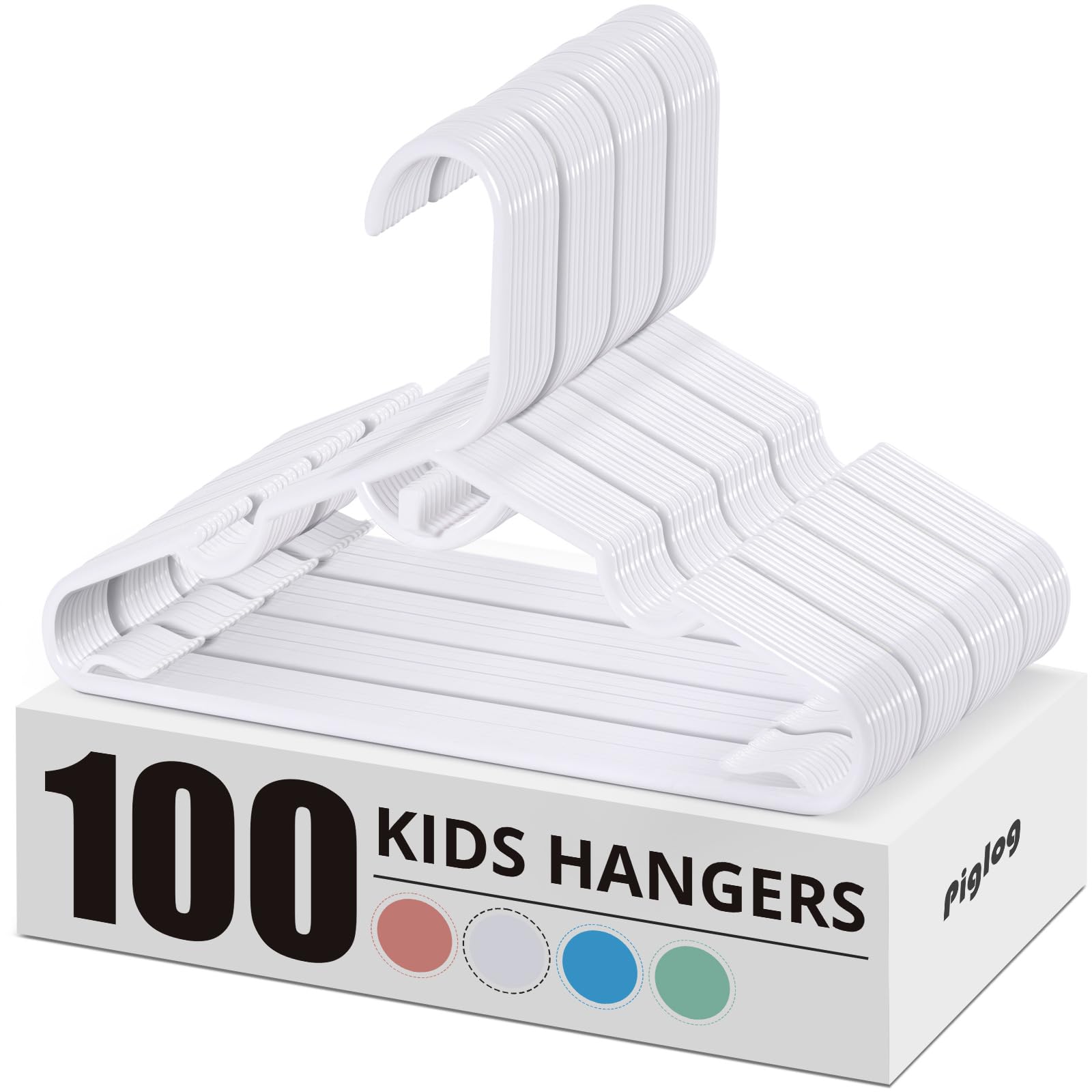 Piglog Baby Hangers 100 Pack, White Baby Hangers, Stackable Design Kids Hangers For Space Saving, 11.4 Inch Durable Hangers For