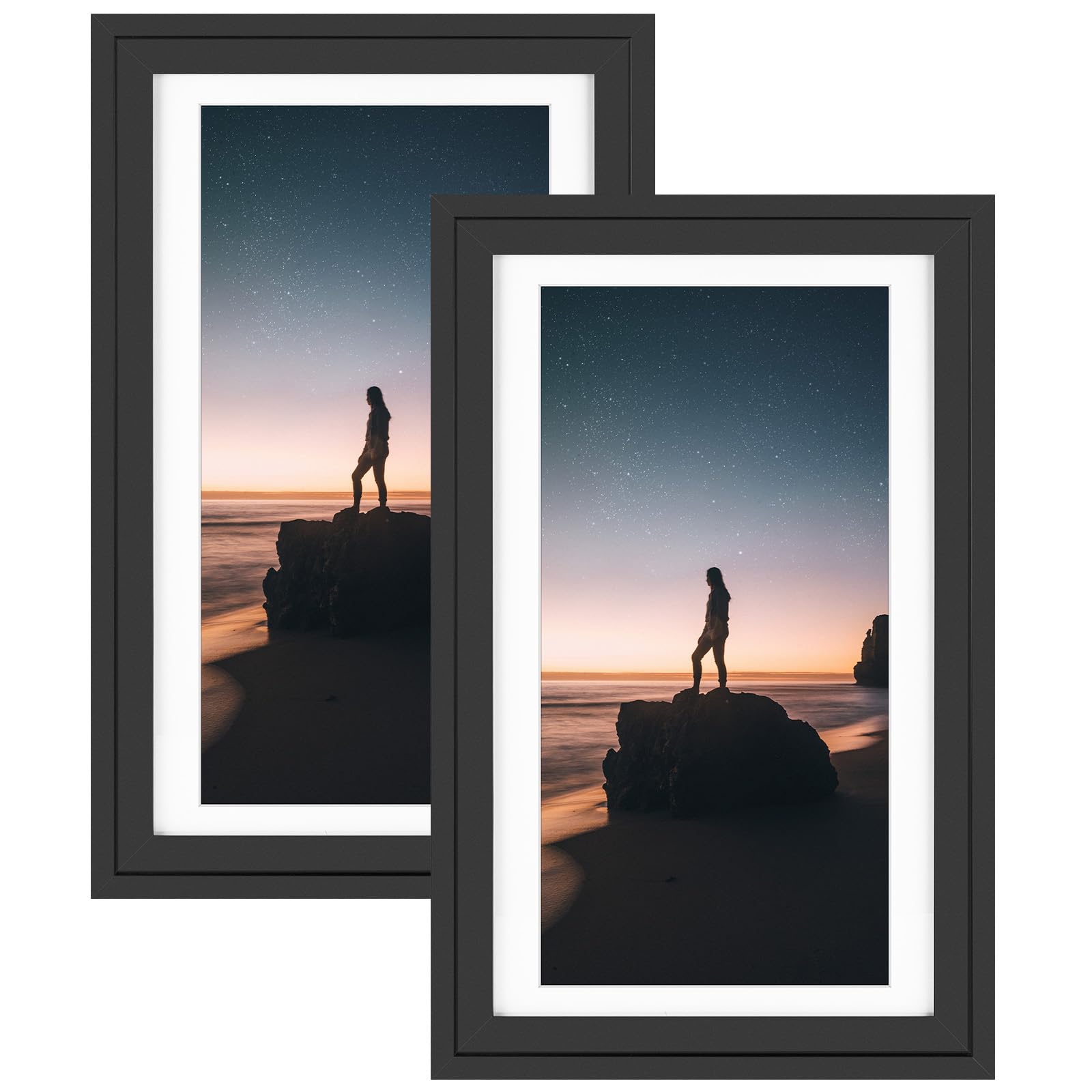 Golden State Art, 14X24 Picture Frame - Displays 11X22 Photo with Mat or 14X24 Without Mat, Wide Moulding Solid Wood Frame for W