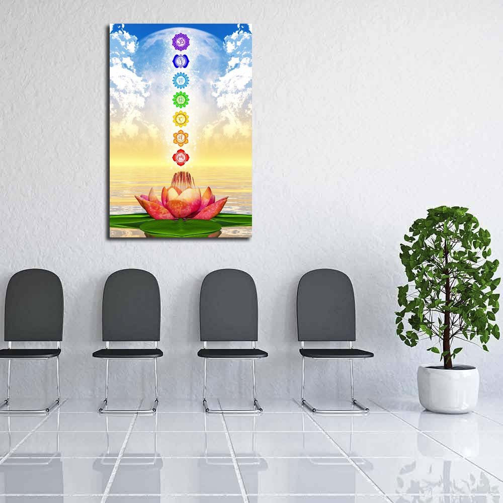 Pitaara Box Sacred Lotus & Chakras D1 | Unframed Canvas Painting for Bedroom & Living Room | 18 x 27 inch (46 x 69 cms)