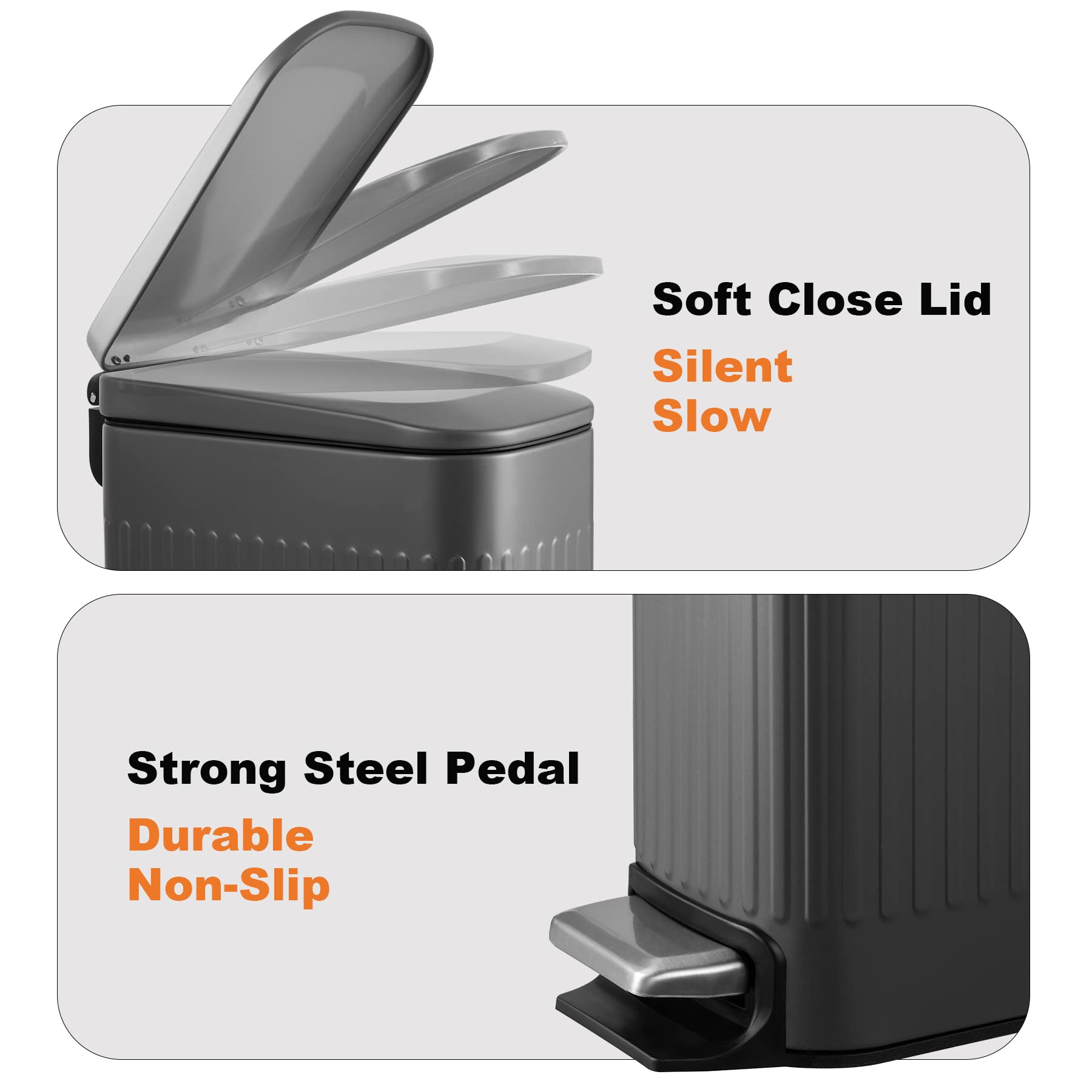 Trashaid Small 1.6 Gallon Stainless Steel Trash Can With Removable Inner Bucket, Grey, Hands Free Step Pedal Design