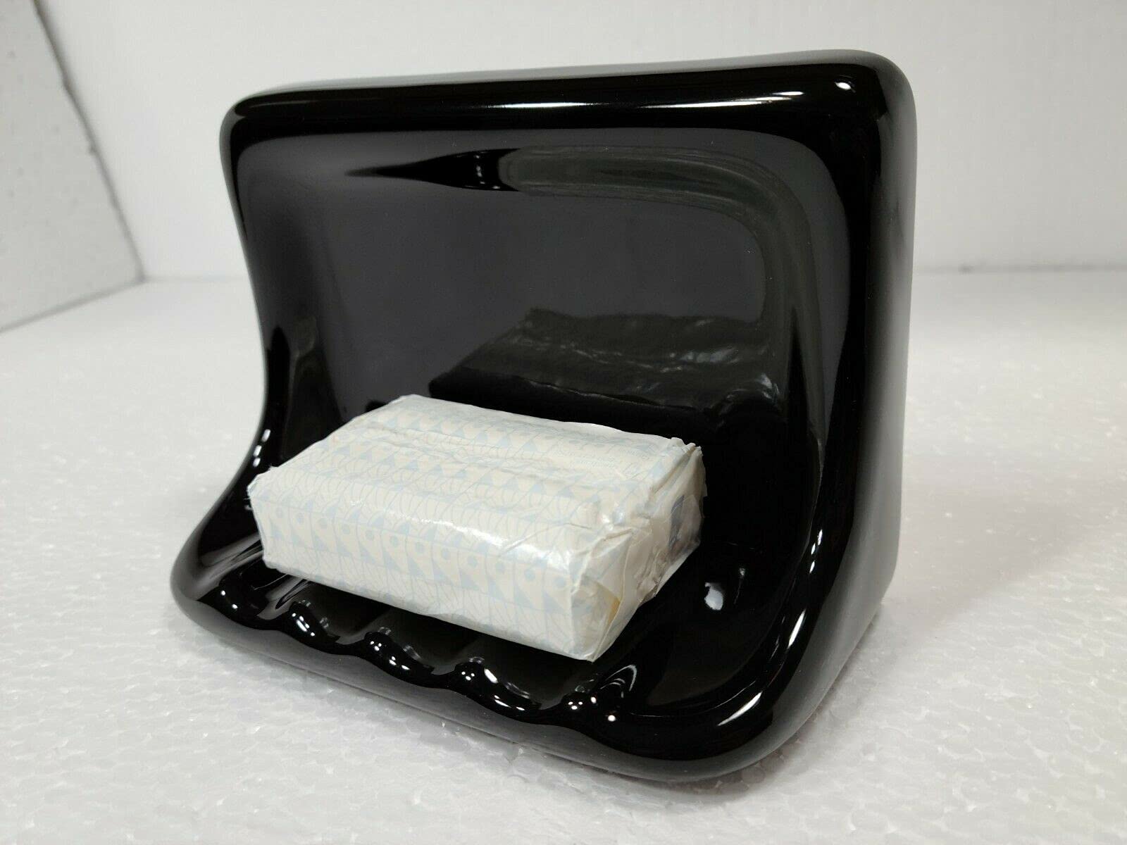 Black Ceramic Soap Dish Tray Shower Bathtub Vintage Mid Century Modern Vintage Retro