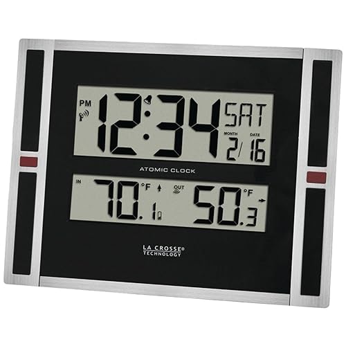 La Crosse Technology 513-149 11-Inch Atomic Digital Wall Clock With Temperature, Black, One Size