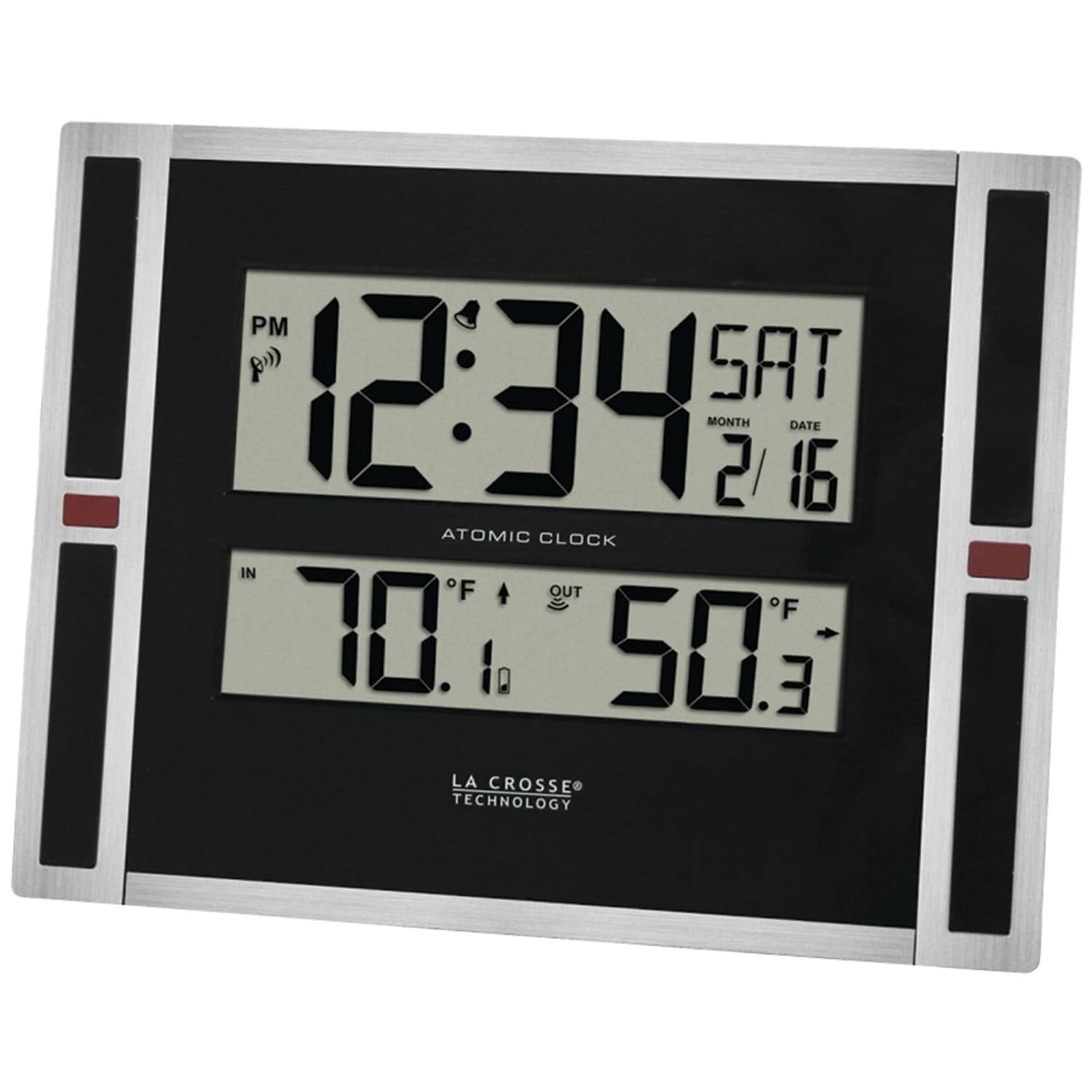 La Crosse Technology 513-149 11-Inch Atomic Digital Wall Clock With Temperature, Black, One Size