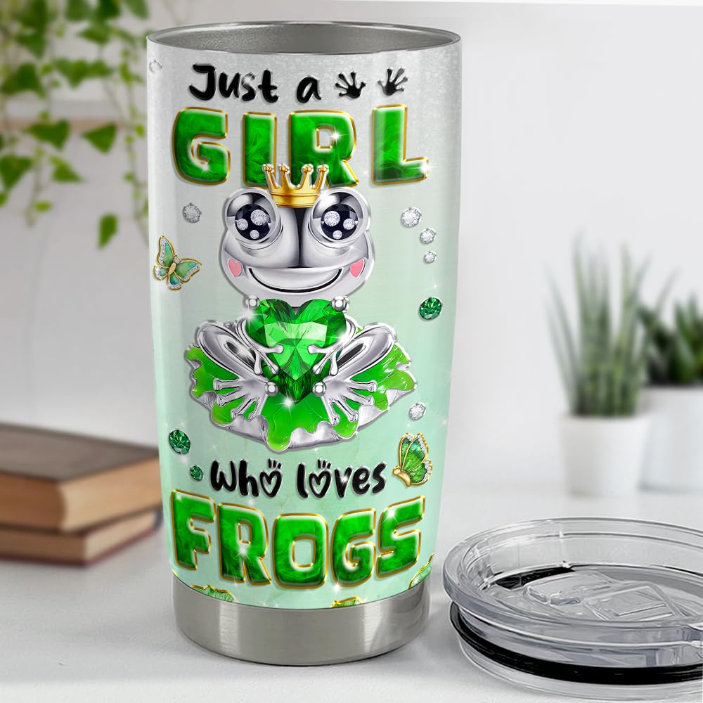 SANDJEST Frog Tumbler 20oz Girl Who Loves Frogs Cup Stainless Steel Insulated Tumblers Coffee Travel Mug for Girls Teen Gift for