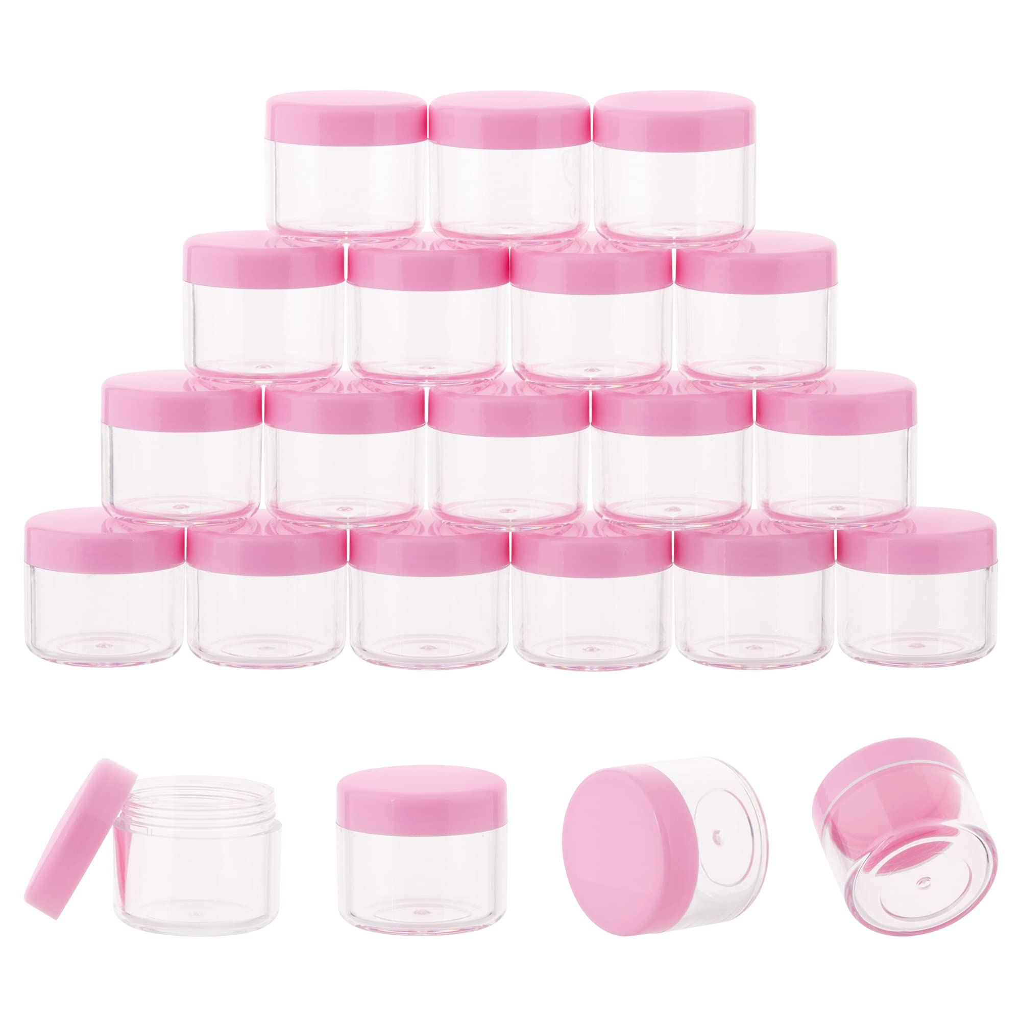 Zejia 20 Gram Pink Cosmetic Jars With Lids, 20 Pieces Plastic Cosmetic Containers, Travel Size Sample Containers, Small Round Tr
