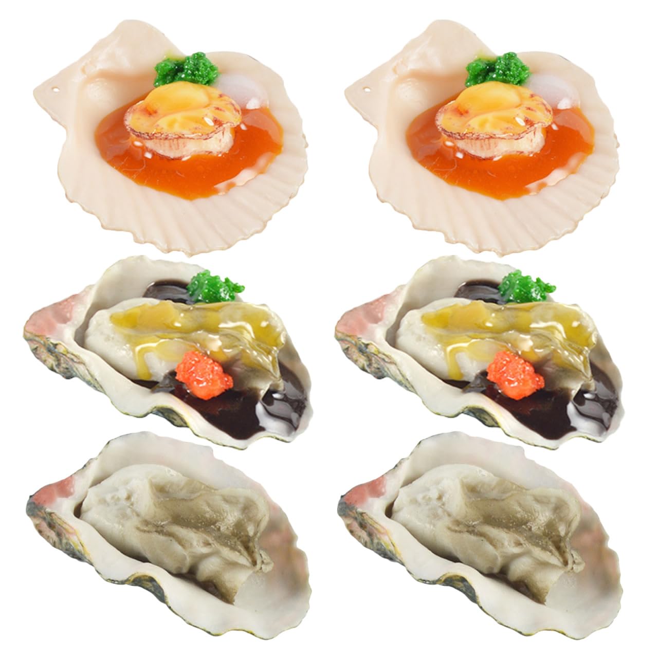 ibasenice Simulation Oyster Scallop Models 6Pcs Realistic Seafood Props for Restaurant Display Kitchen Decor Photo Props 2.36X1.