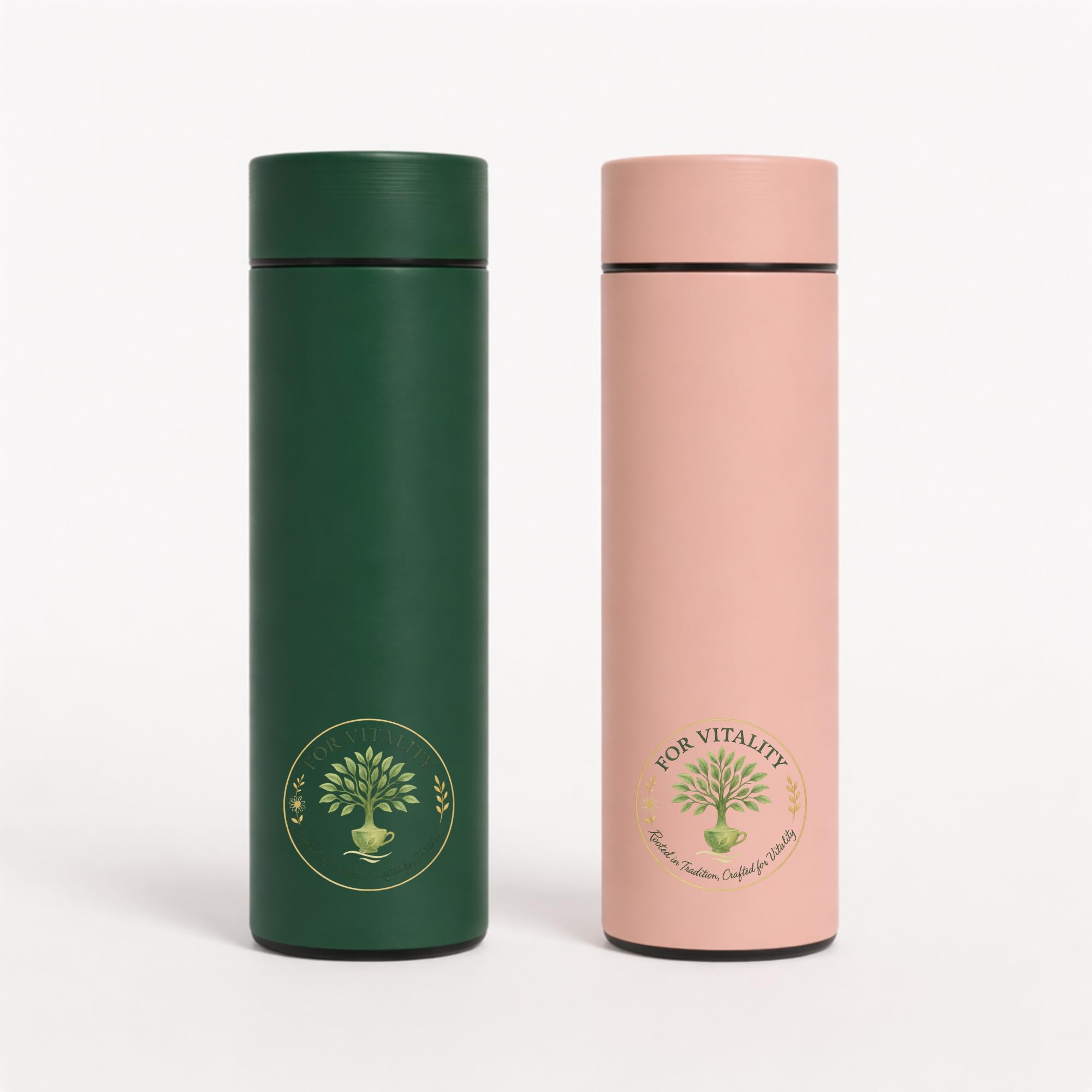Pack of 2 Insulated Stainless Steel Water Bottle, 16 oz, medical grade 316 Stainless Steel, BPAFree, Forest Green and Blush Pin