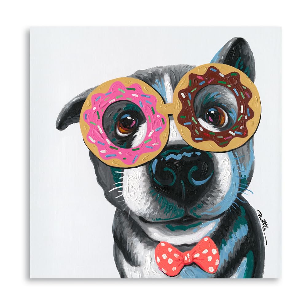 Dog With Glasses Wall Decor Donut Dog Canvas Prints Wall Art Dog Canvas Wall Art For Room Decor Living Home Decoration 12''X12''