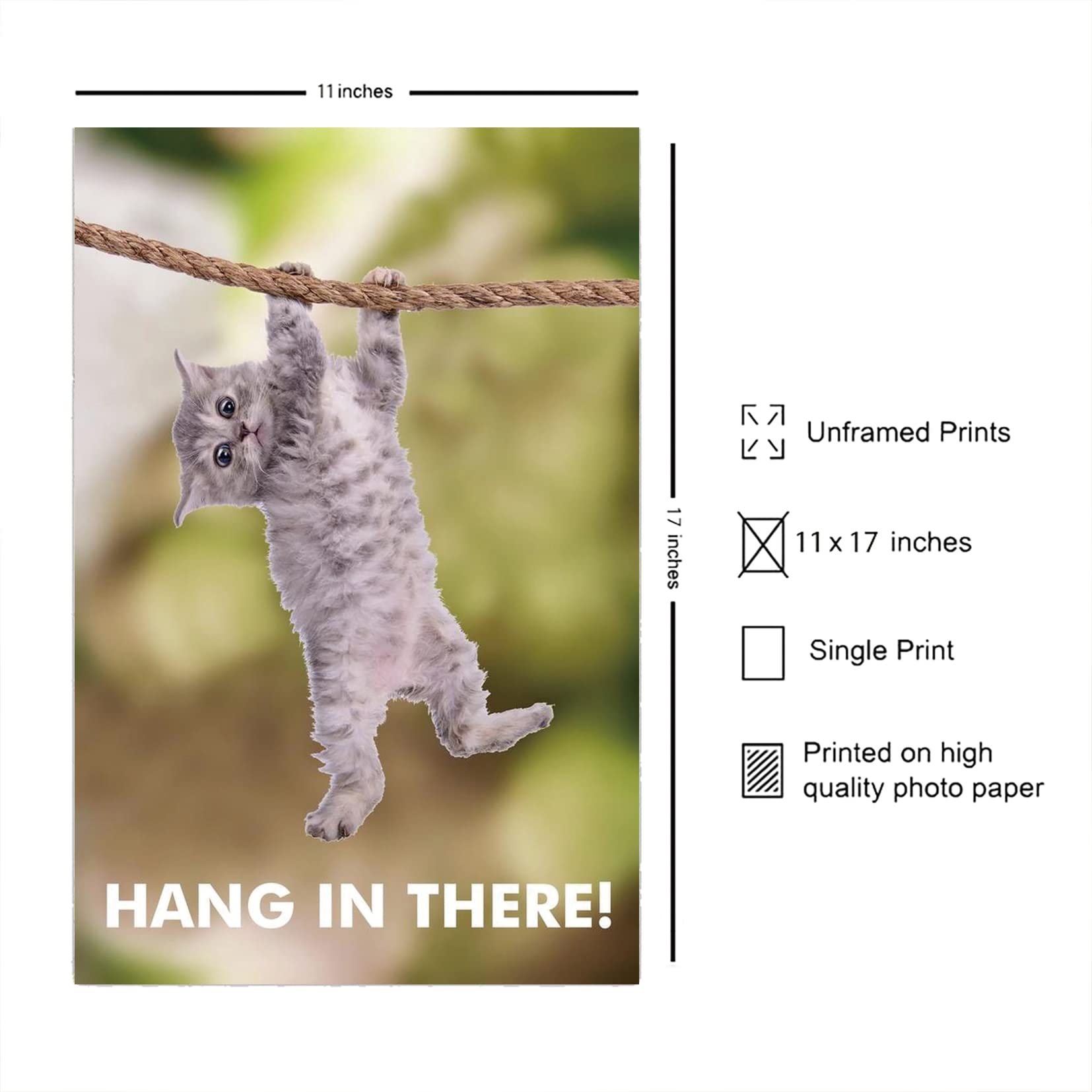 Xihoo Hang In There Cat Retro Motivational Cool Wall Decor Art Print Poster For Office Frameless Gift 12 X 18 Inch(30Cm X 46Cm)-