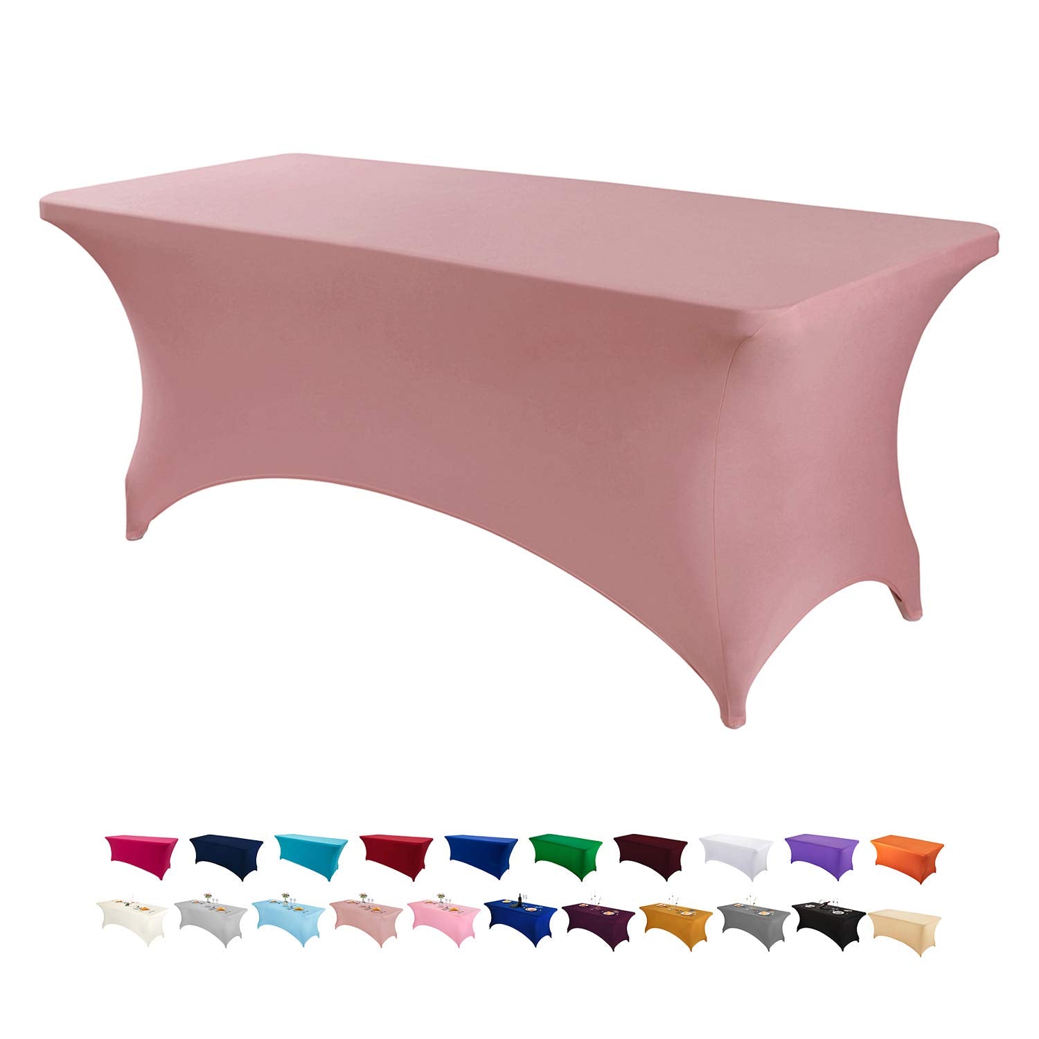 Peomeise 2Pcs 6Ft Spandex Table Cover Rectangular Stretch Spandex Tablecloth (Dusty Rose,6Ft)