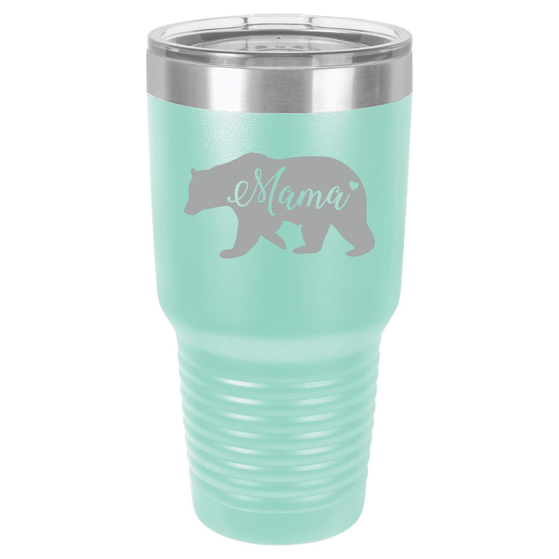 Tumbler Stainless Steel Vacuum Insulated Travel Mug Mama Bear Mom Mother (Teal, 30 Oz)