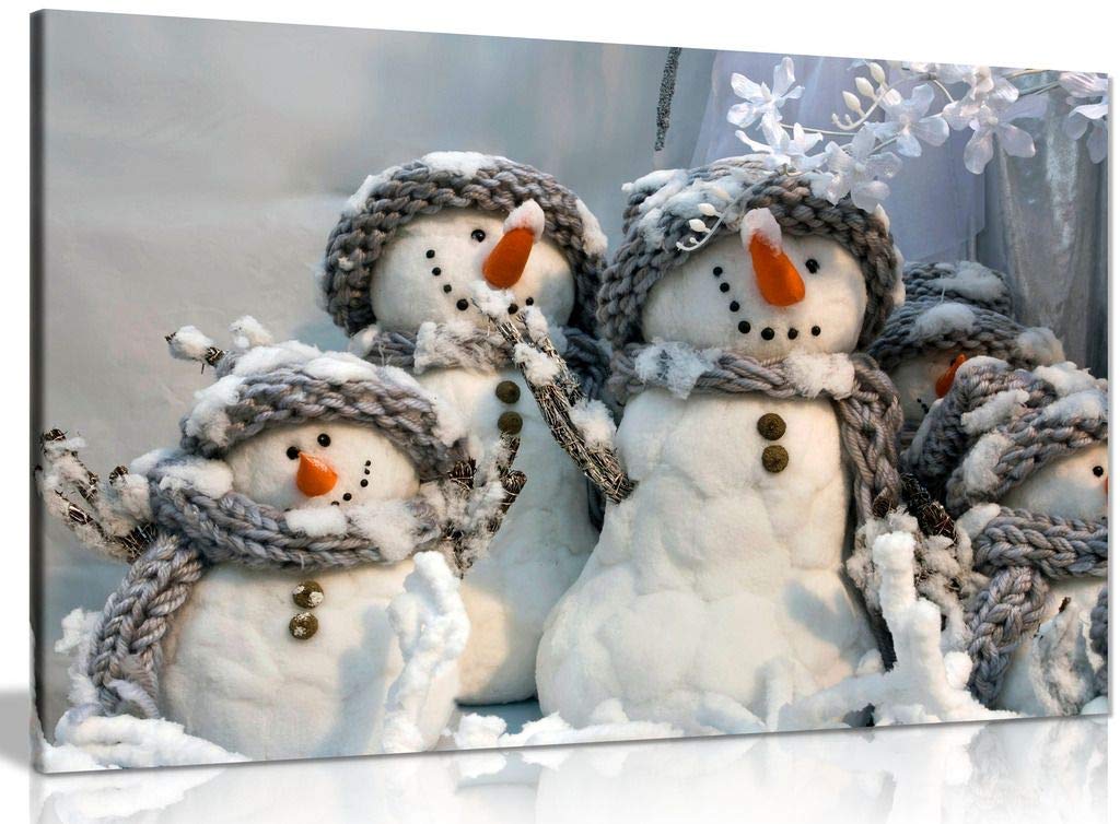 Family Of Snowmen Christmas Winter Canvas Wall Art Picture Print (12X8In)